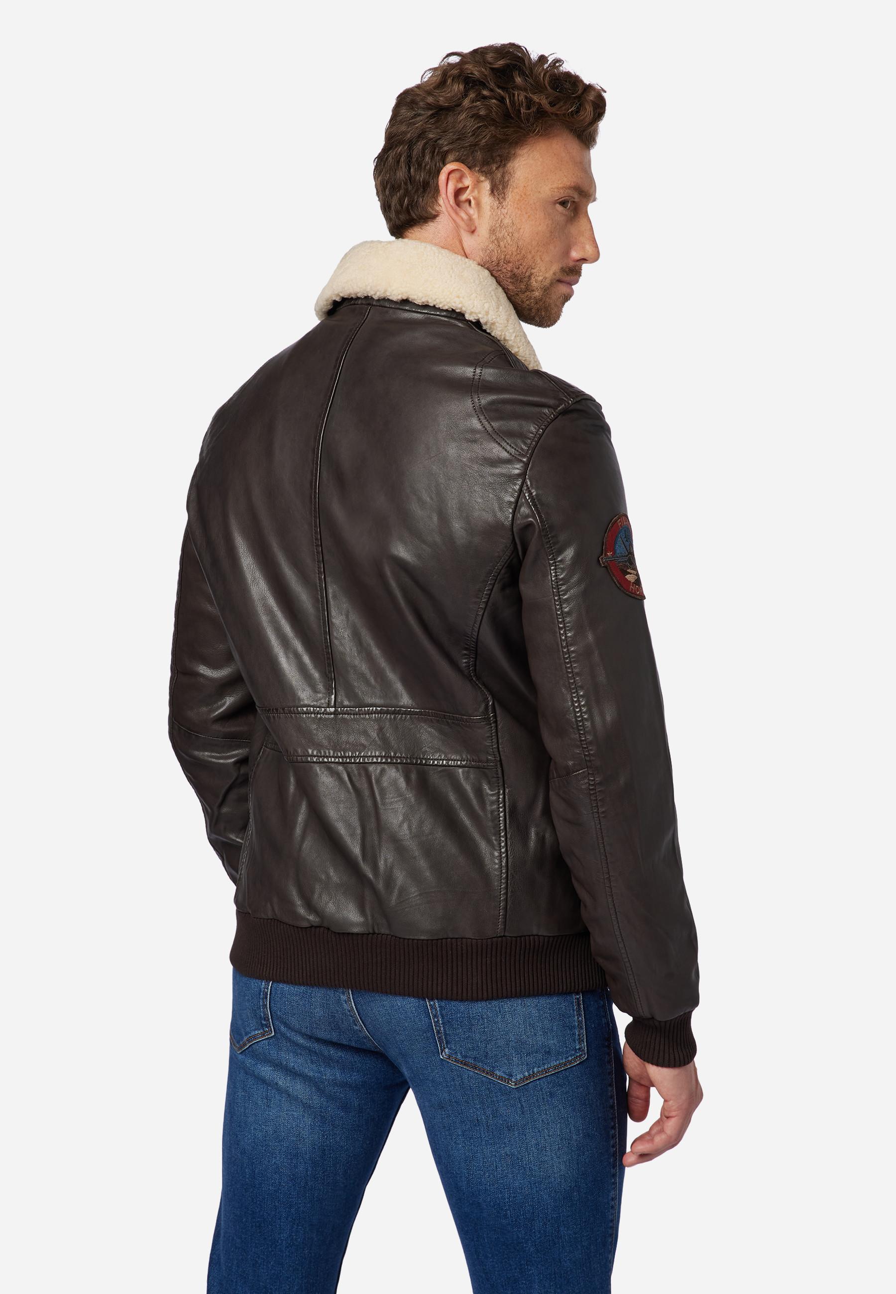 RICANO Lederjacke TG-1011 - Piloten Stil mit Fellkragen aus Lammfell