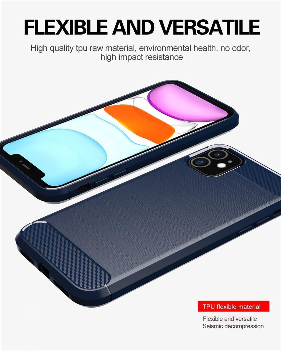 Cadorabo Hülle für Apple iPhone 11 TPU Silikon Edelstahl-Karbonfaser Optik