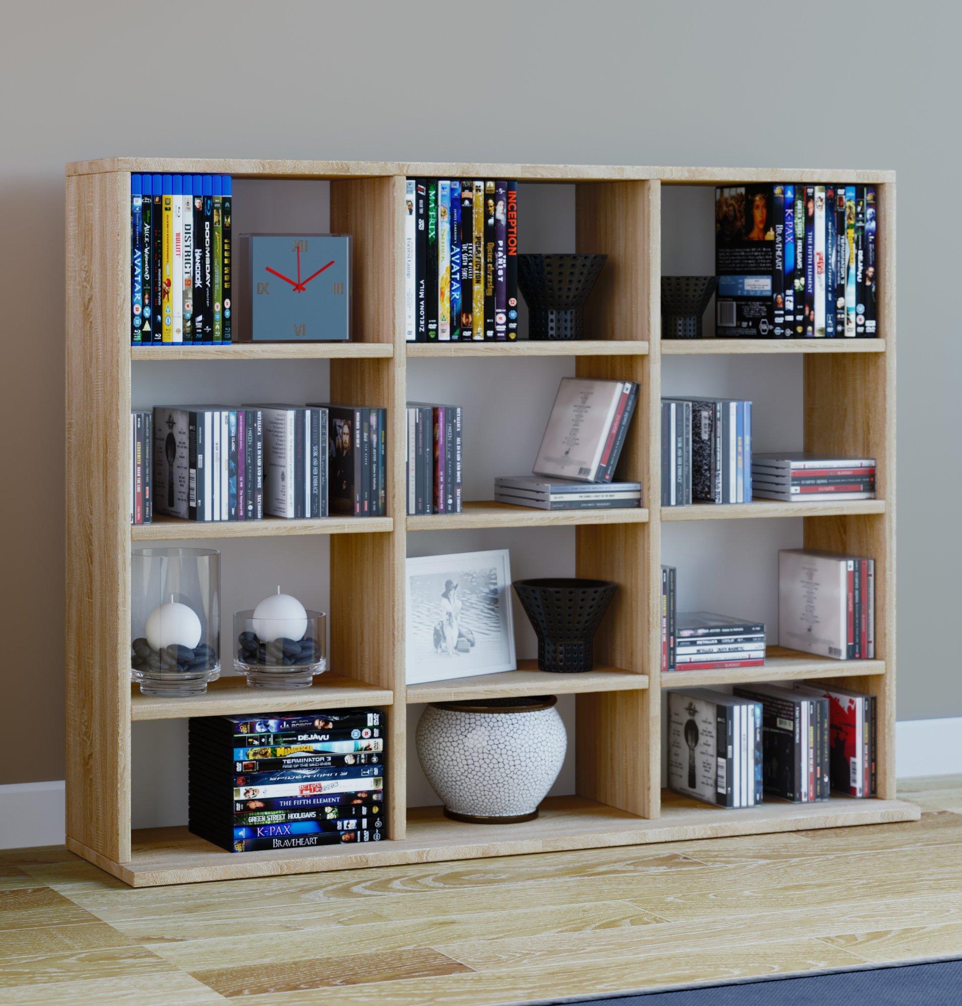 VCM Holzregal stehend | platzsparender CD-Schrank für 480 CDs oder 224 DVDs | Maße:H. 82 x B. 102 x T. 23 cm | Elegantes DVD Regal stehend | Blu-Ray Regal