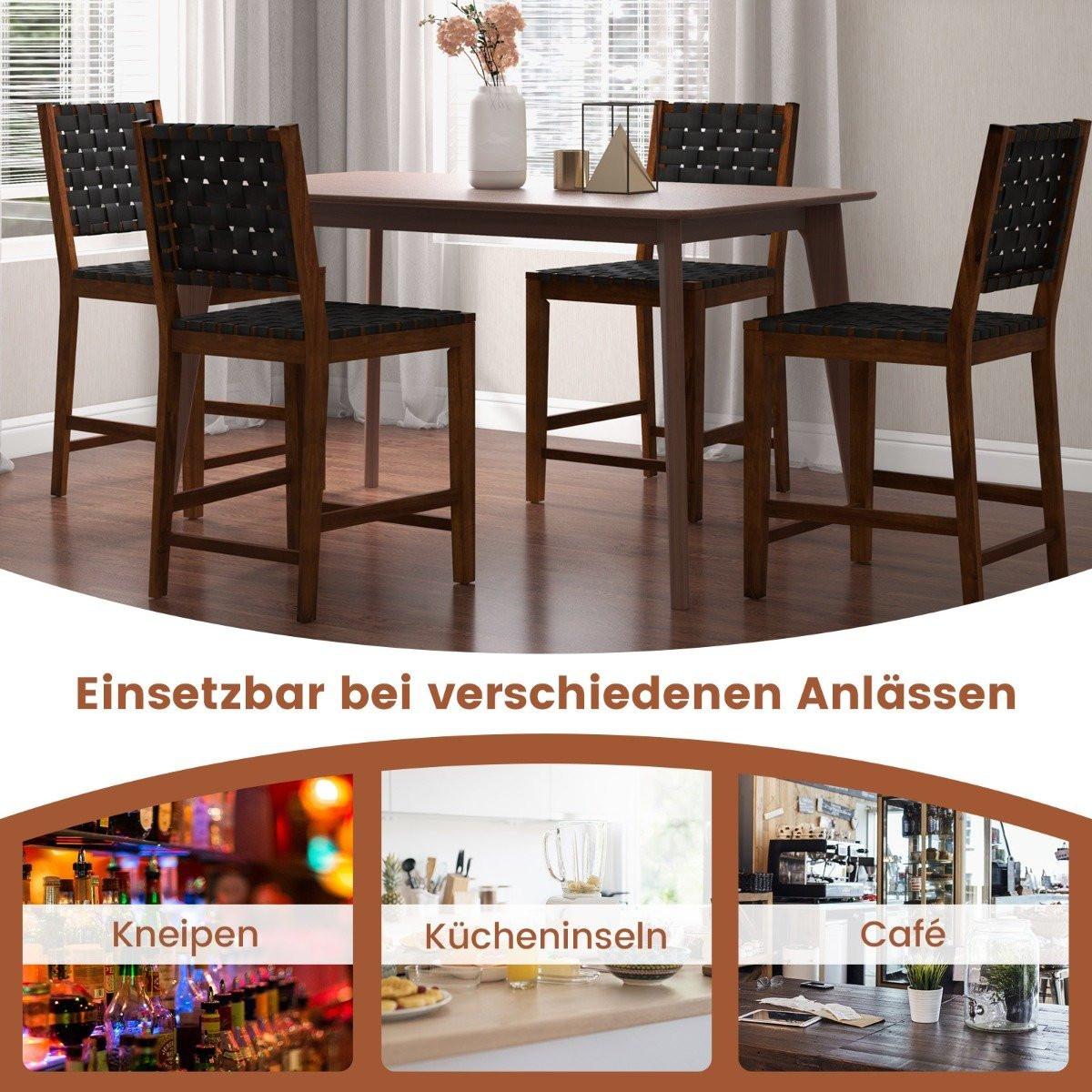 Northix 2er Set Esszimmerstühle mit Gewebter Rückenlehne Holzstuhl bis 150 kg Belastbar Schwarz