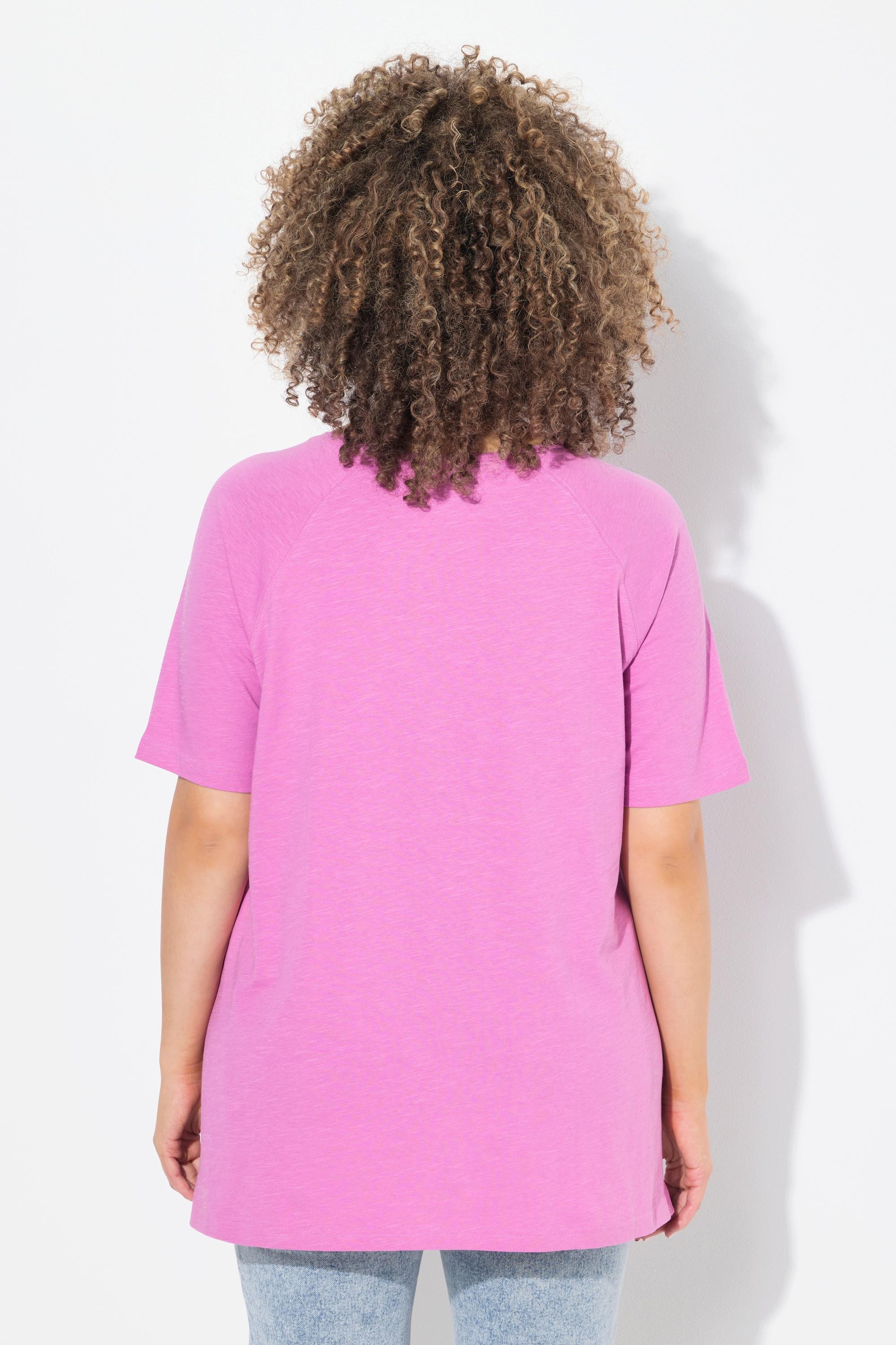 Ulla Popken Flockdruck V-Ausschnitt Raglan-Halbarm T-Shirt