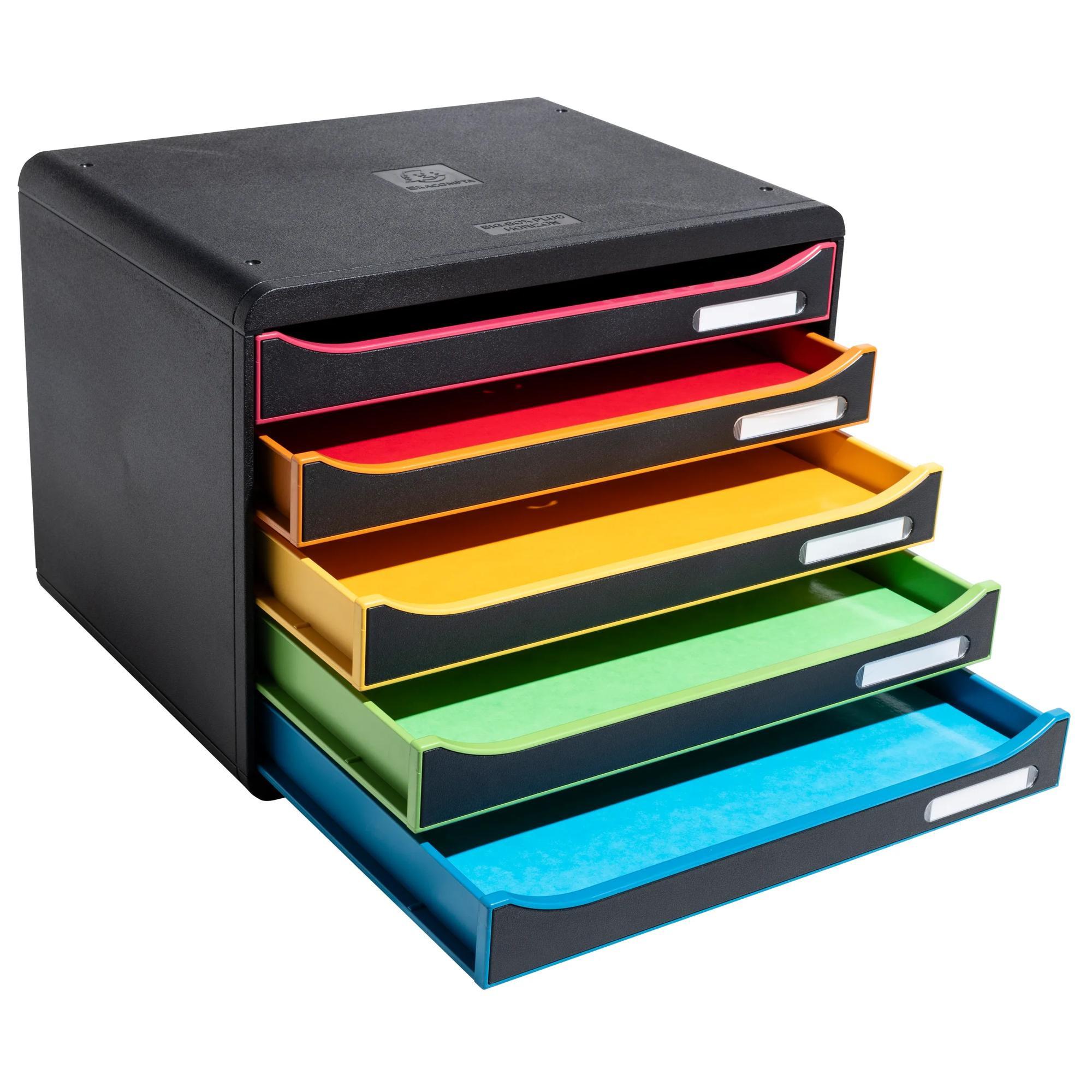 Exacompta Schubladenbox Big Box Plus Horizon, Querformat, 5 offene Schubladen, Black Office