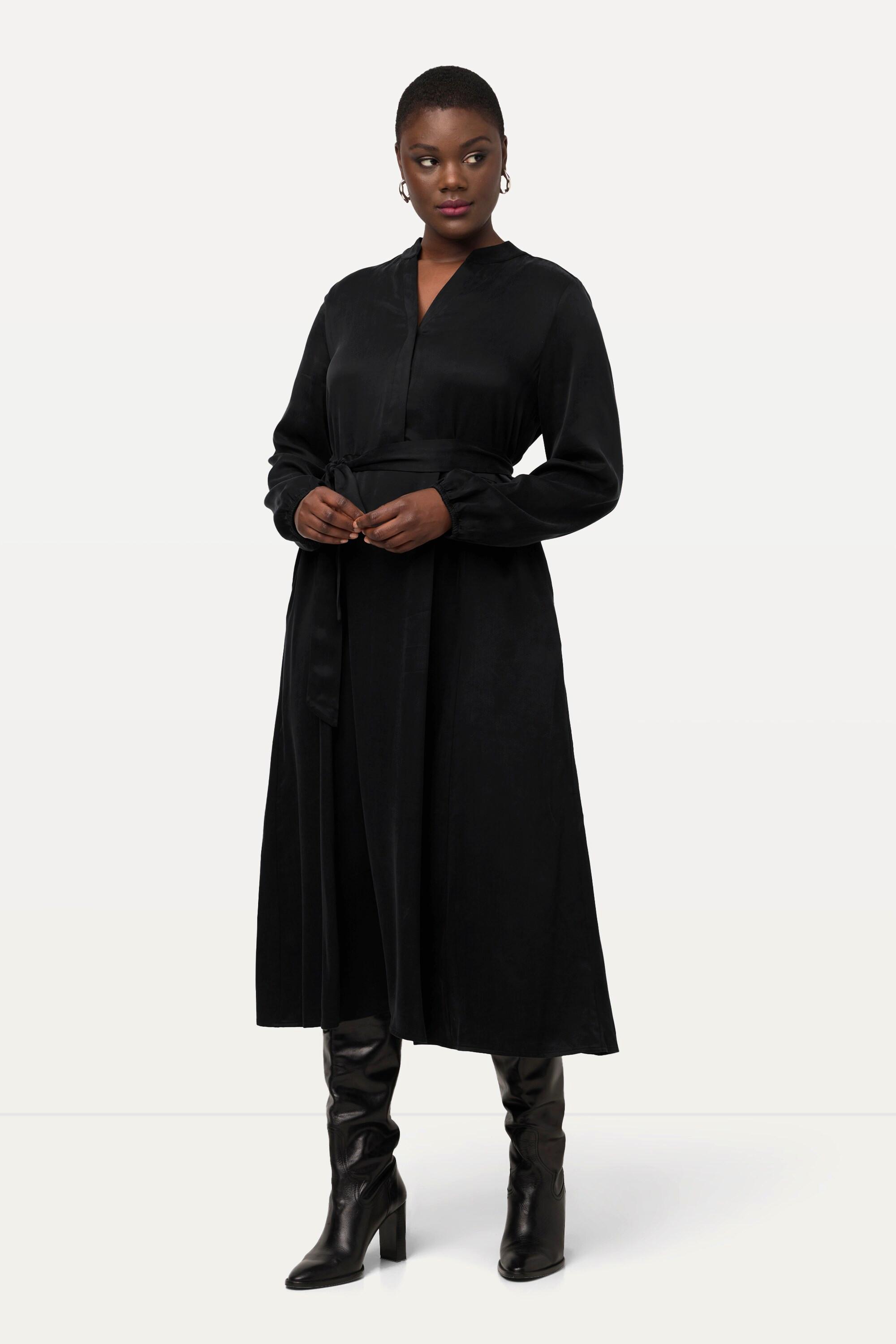 Ulla Popken Midikleid mit Stehkragen und V-Ausschnitt