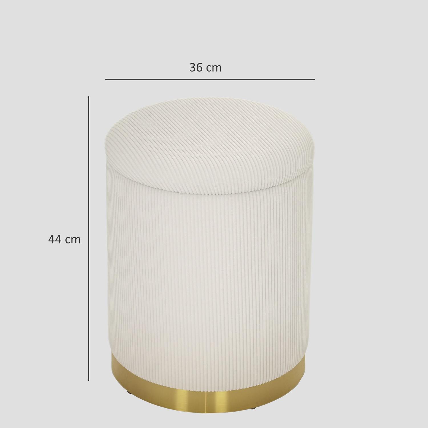 Northio Sitzhocker mit Stauraum Hocker mit Deckel, Stahlboden, Runder Fußhocker Polsterhocker mit Fußpads, Kordoptik 36 x 36 x 44 cm Cremeweiß |