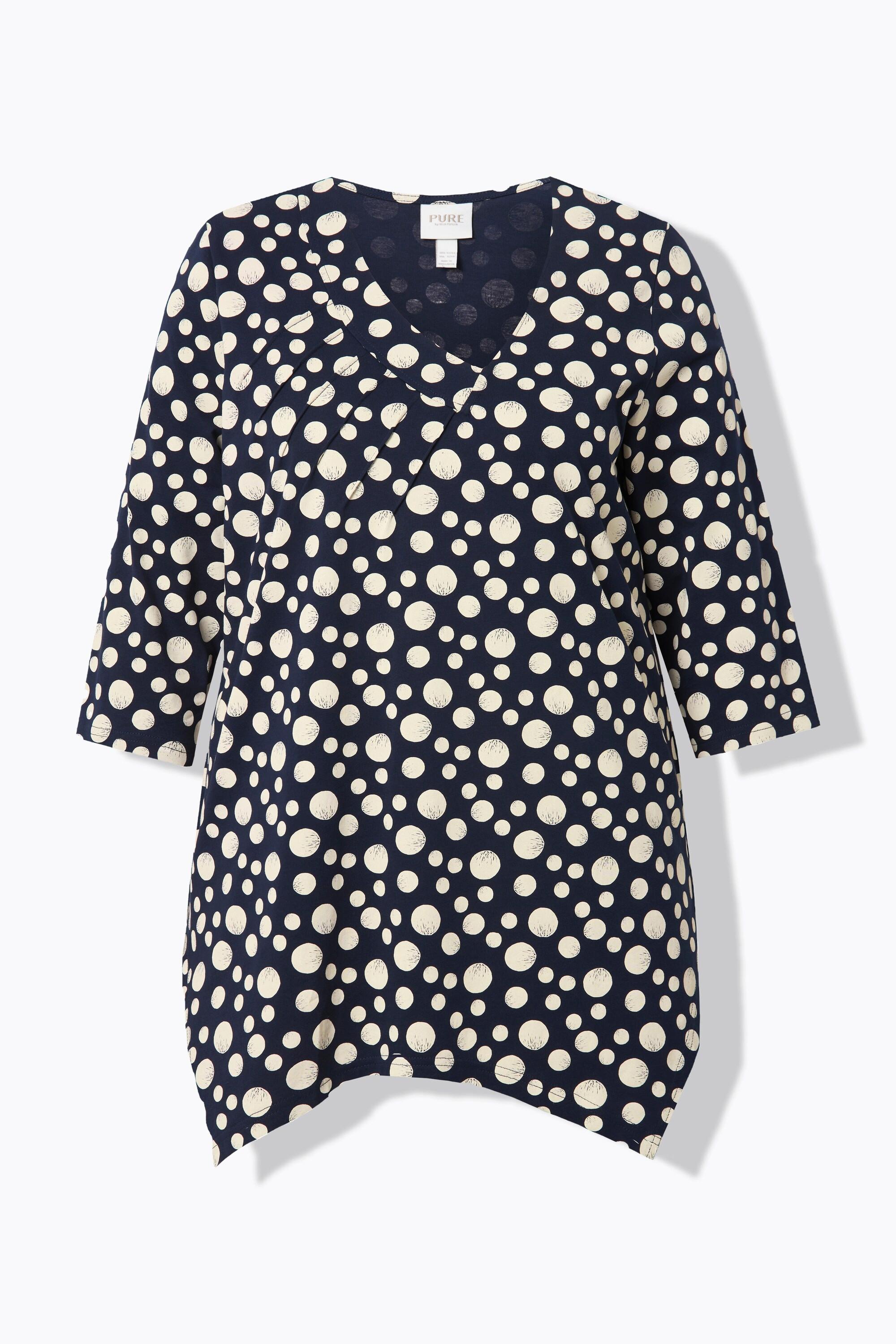 Ulla Popken Polka Dot V-Ausschnitt 3/4 Arm Shirt mit Zipfelsaum