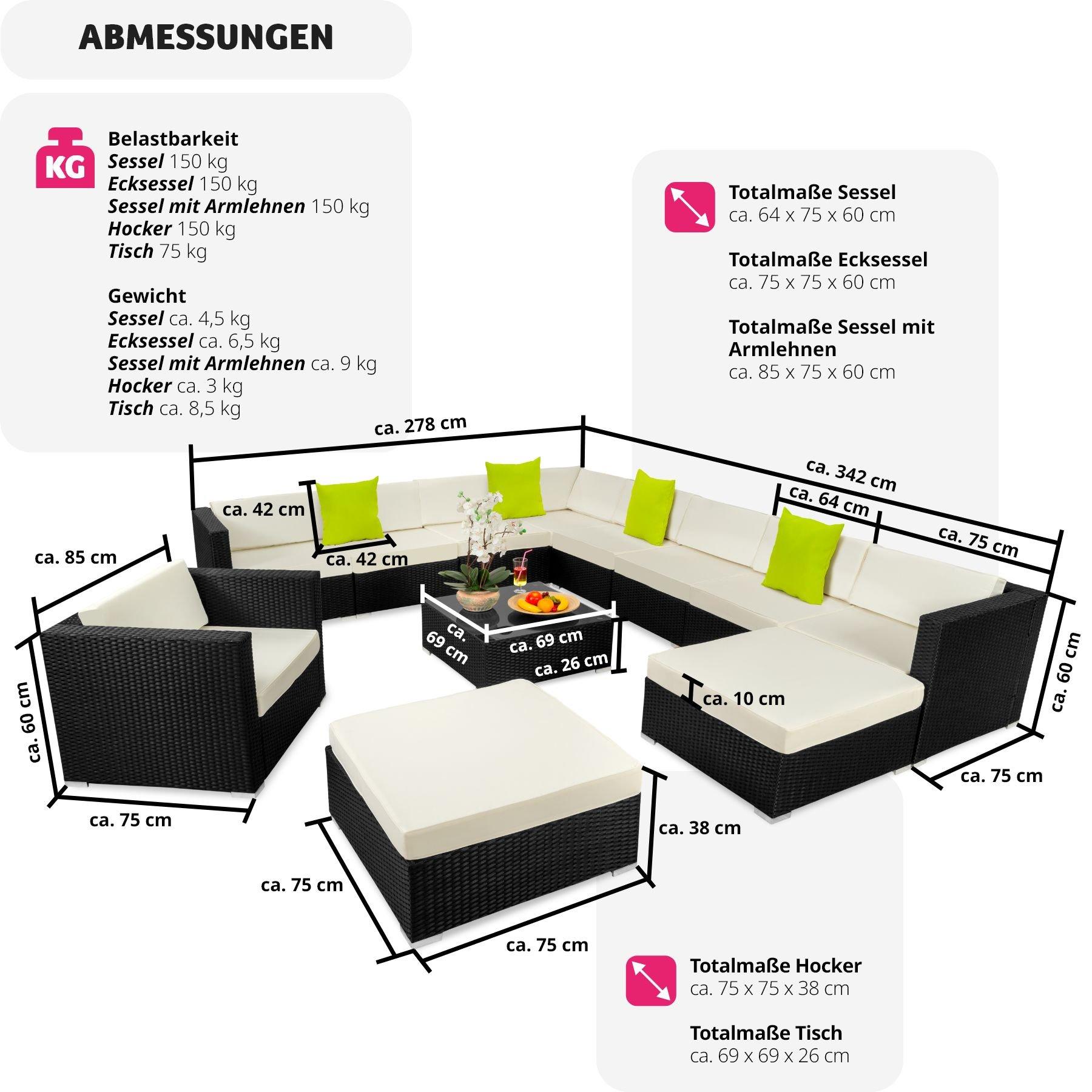Tectake Rattan Lounge mit Aluminiumgestell Las Vegas
