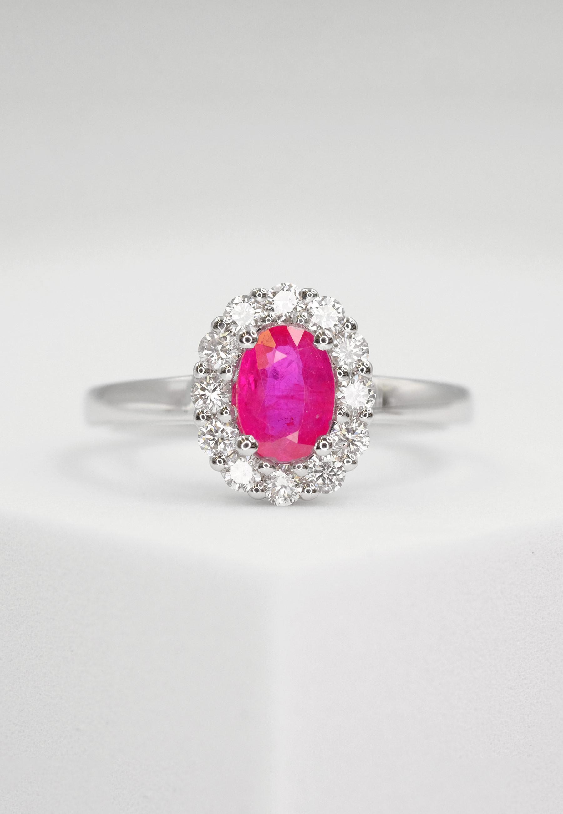 MUAU Schmuck Ring Weissgold 750 Diamant 0.40ct. Rubin 0.79ct.