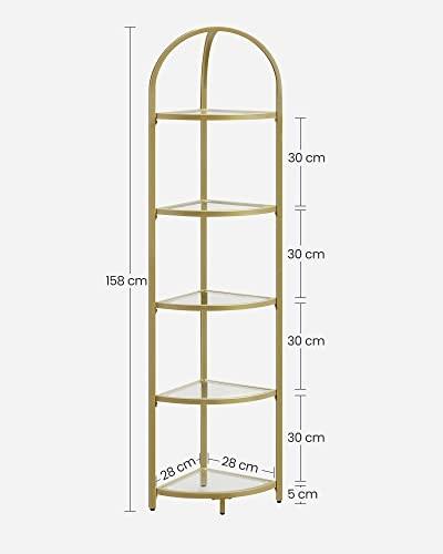 Pricenet Modernes 5-stöckiges Eckregal mit Glas und goldenem Rahmen