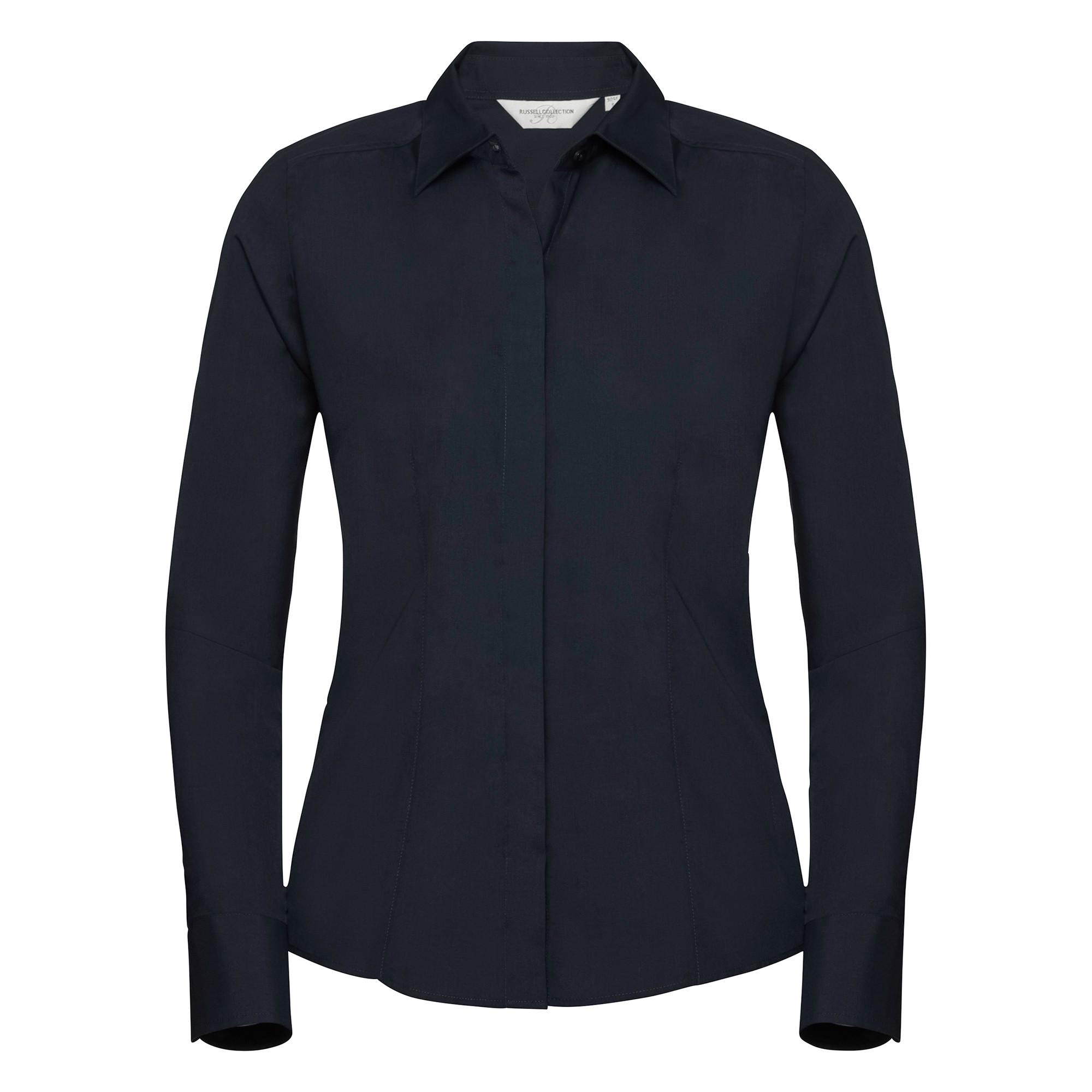 Russell Collection Popelin Langarm Pflegeleichte Taillierte Bluse