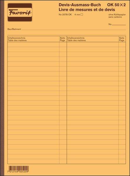 Favorit FAVORIT Devis Ausmassbuch D/F A4 2078 OK weiss 50x2 Blatt