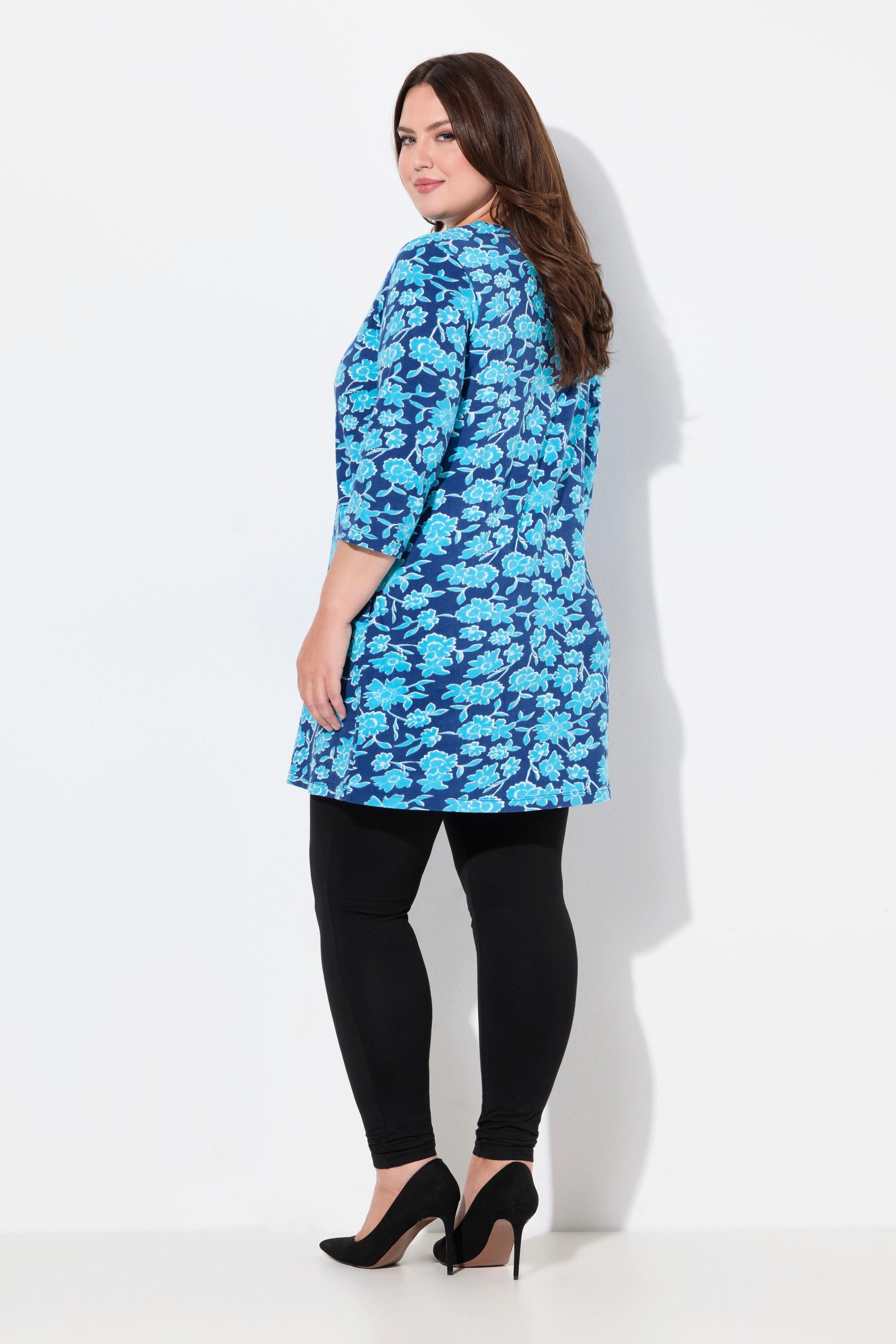 Ulla Popken Longshirt Biesen A-Linie V-Ausschnitt 3/4-Arm