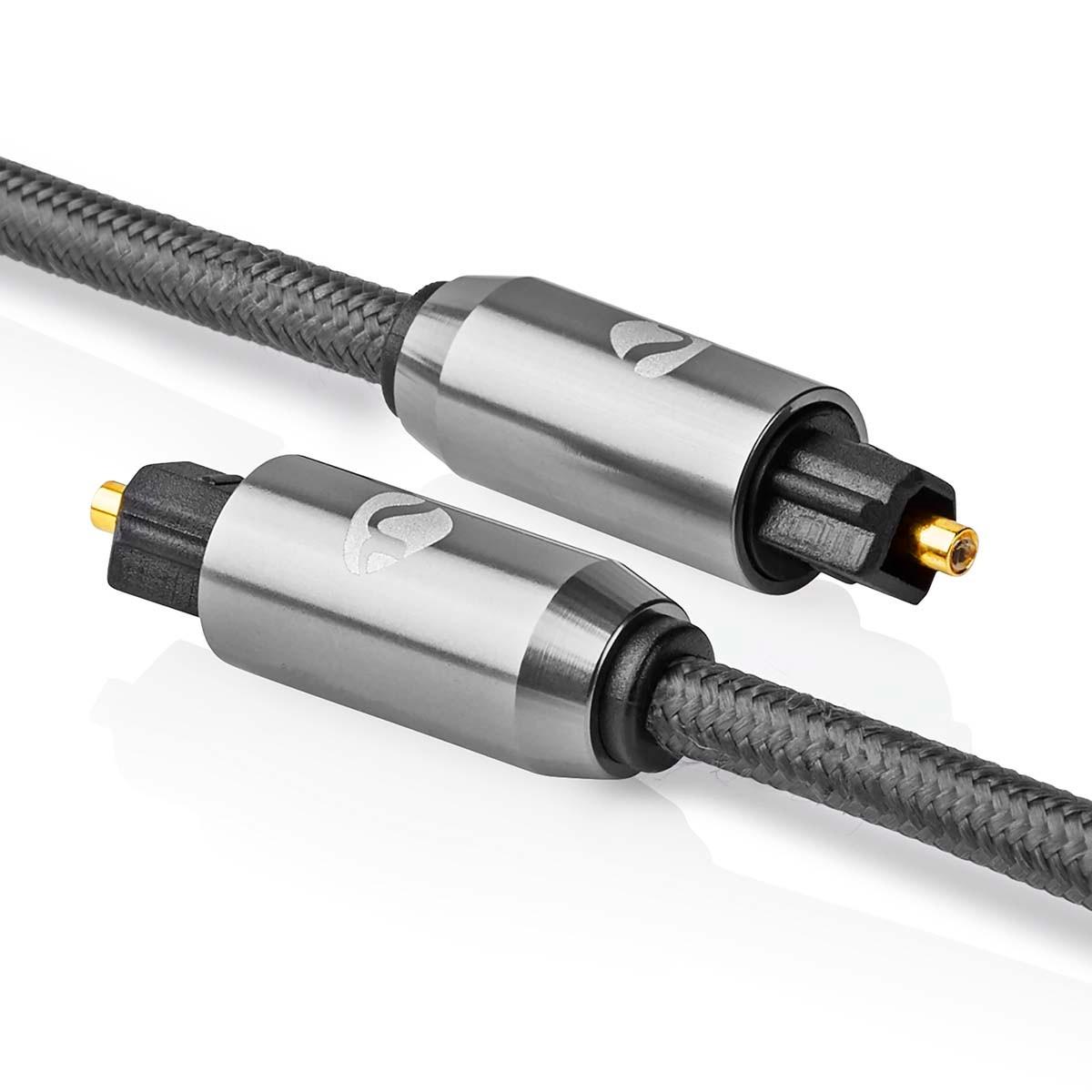 Nedis Optisches Audiokabel | TosLink Stecker | TosLink Stecker | 5,00 m | Rund | Geflochten | Grau mit Metall | Karton mit abgedecktem Fenster