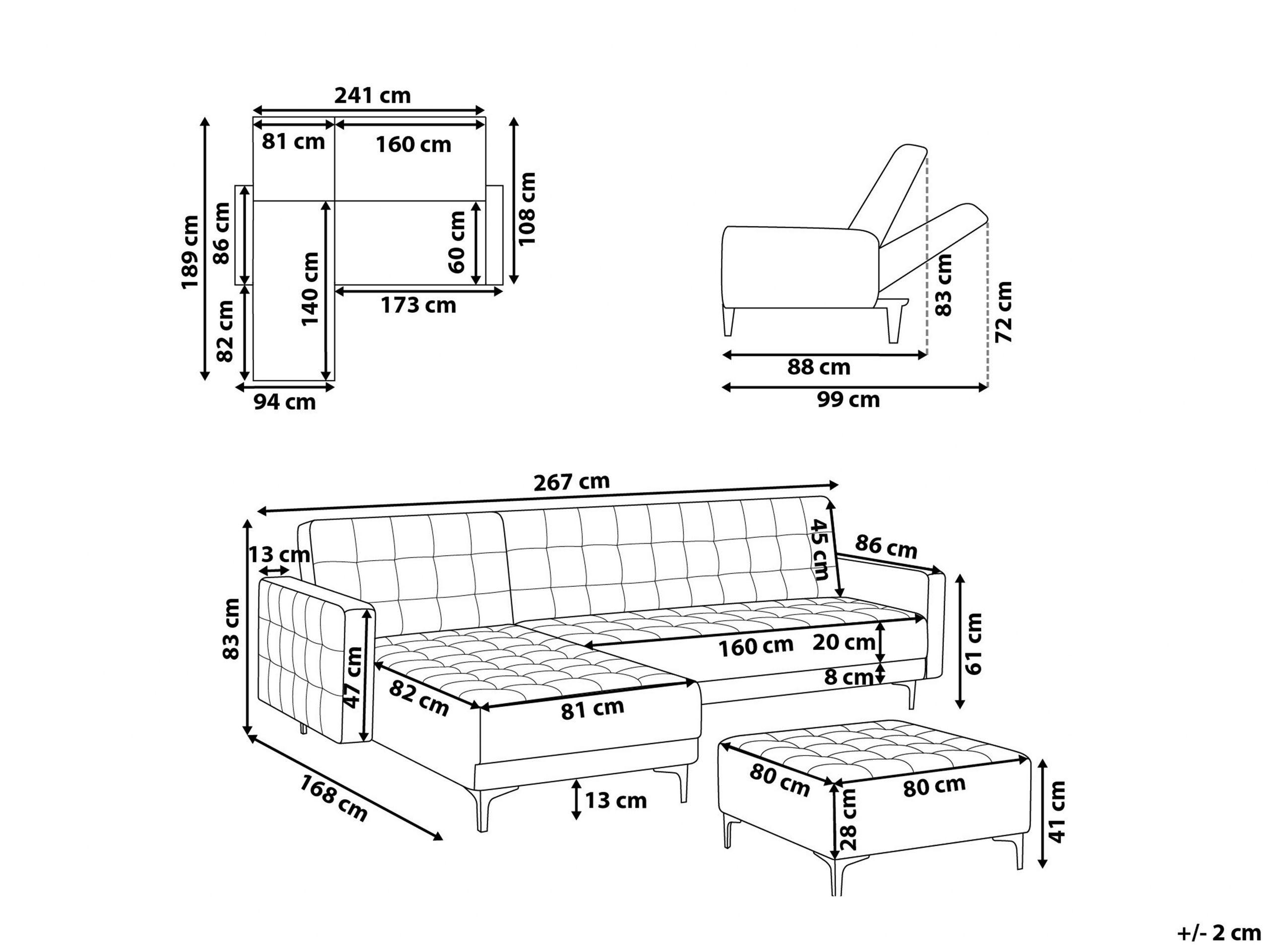 Beliani Ecksofa mit Ottomane aus Samtstoff Modern ABERDEEN