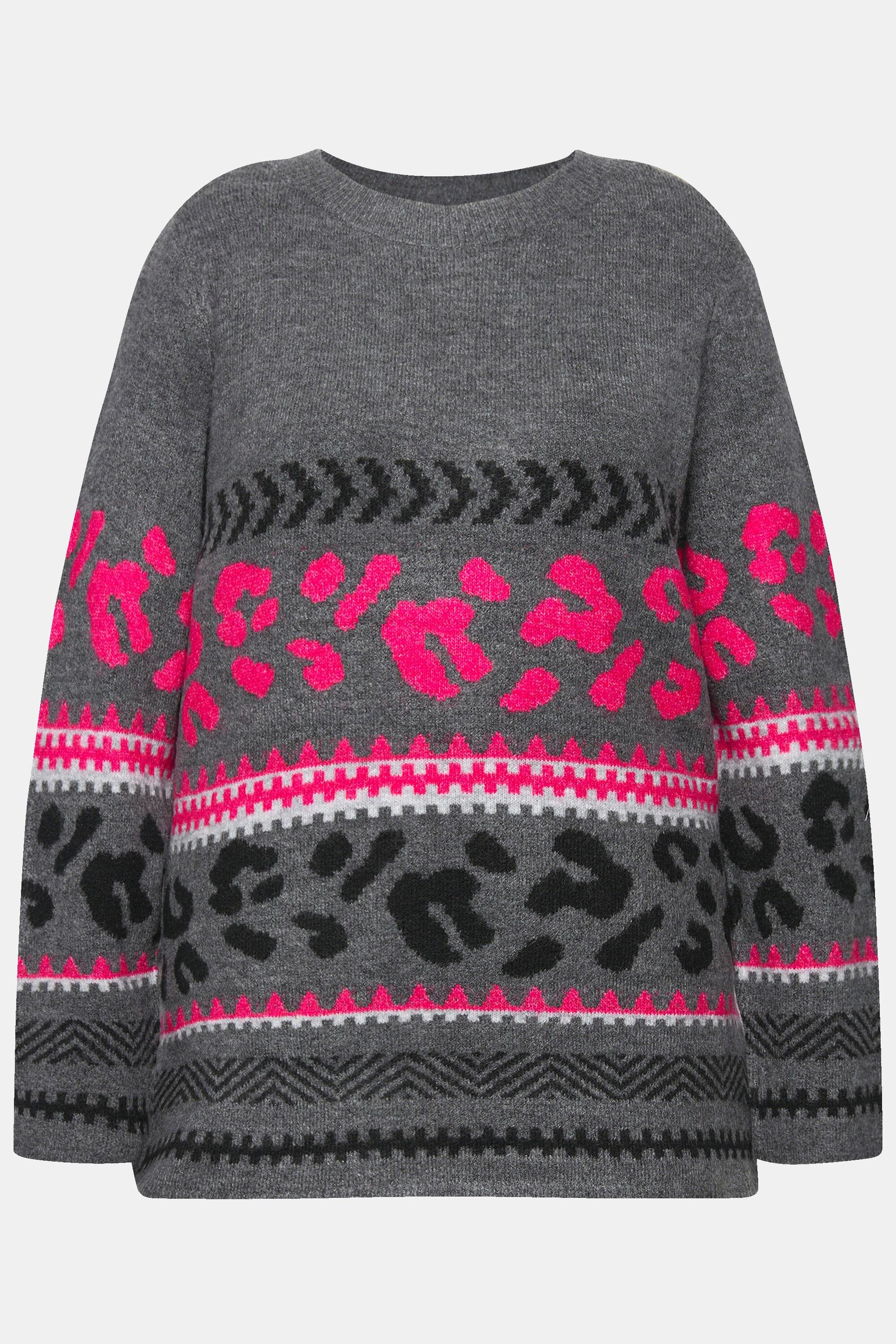 Ulla Popken Pullover, Musterstreifen, Stehkragen, Langarm