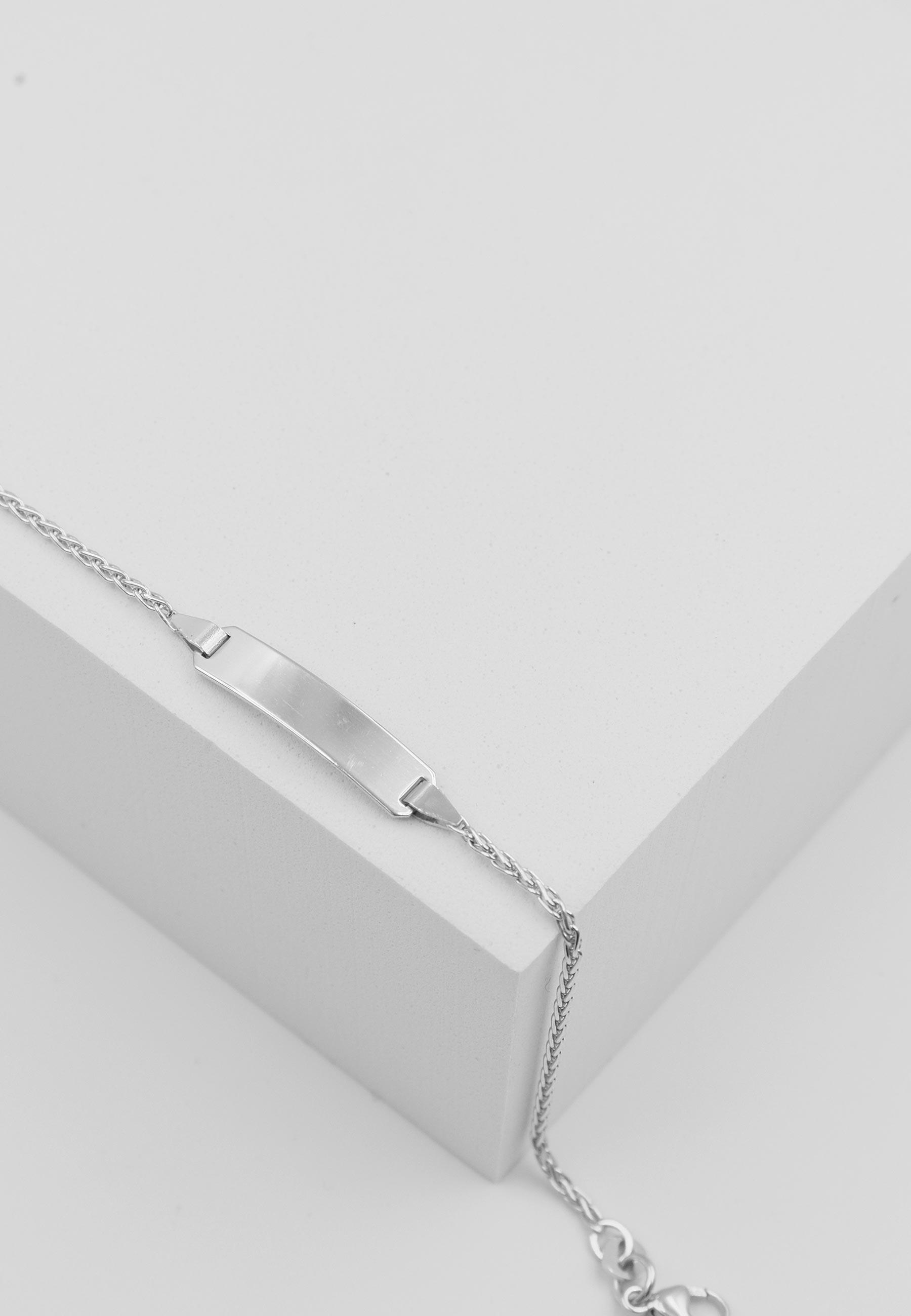 MUAU Schmuck Bébé Bracelet Zopf Weissgold 750, 14cm Gravurplatte 1.6cm