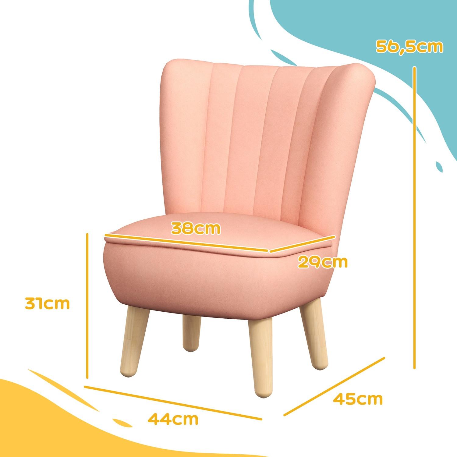 Northio Kindersessel, Kindersofa mit Samtoptik, Holzbeine, Kinderstuhl für Kinder 3-7 Jahre, Kinderzimmer, Spielzimmer, Rosa