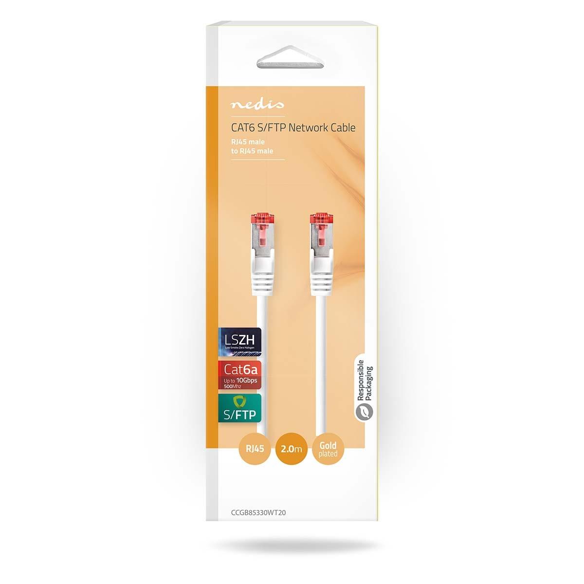 Nedis CAT6a Netzwerkkabel | S/FTP | RJ45 Stecker | RJ45 Stecker | 2,00 m | Rund | LSZH | Weiß | Verpackt