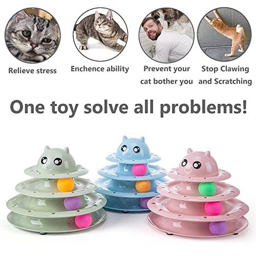 Alopini 17 Stück Katzenspielzeug Interaktives Katzenspielzeug für Innenkatzen 3 Schichttürme Rollenspuren Katzenreizspielzeug mit Feder