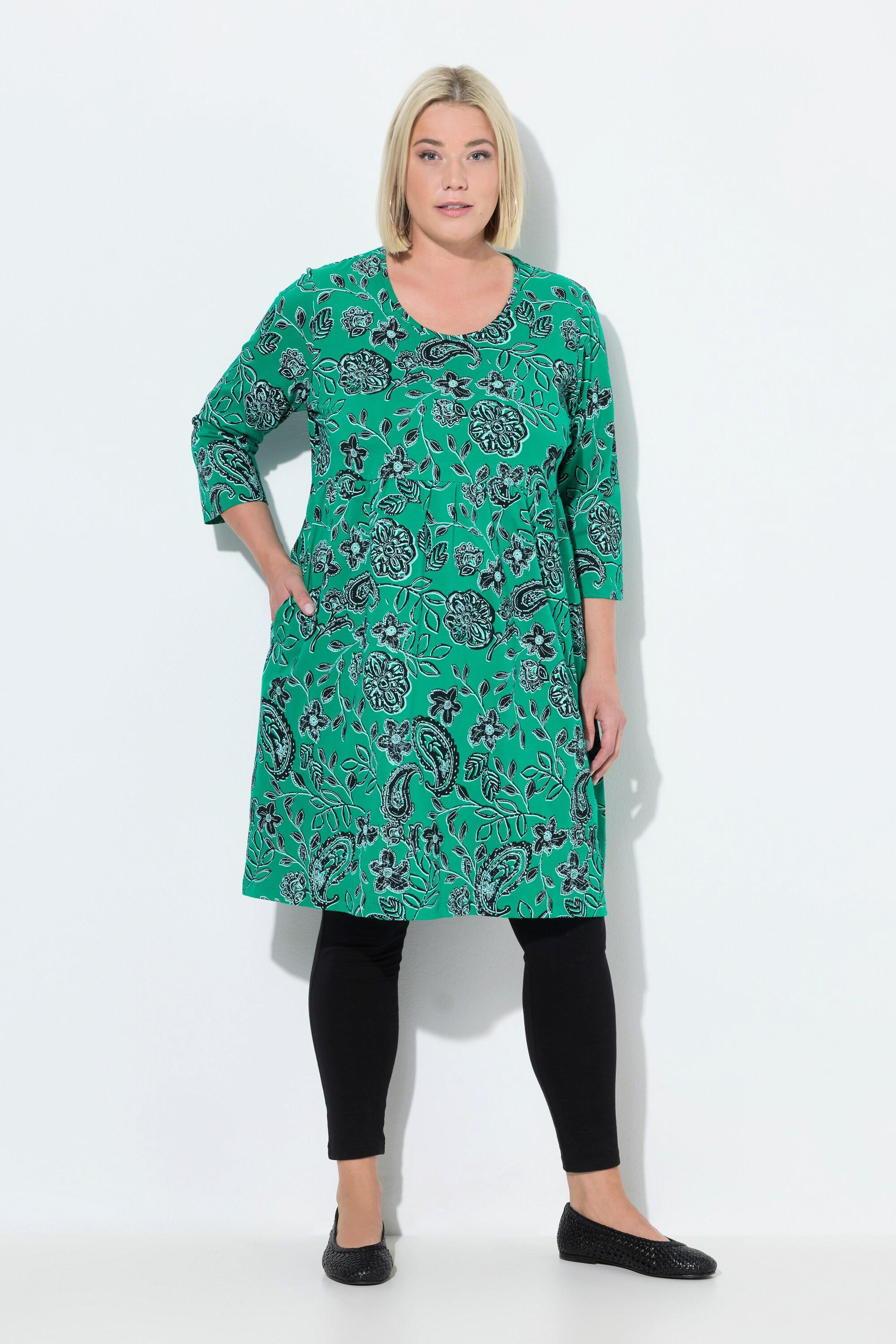 Ulla Popken Paisley A-Linie Rundhals 3/4 Arm Jerseykleid