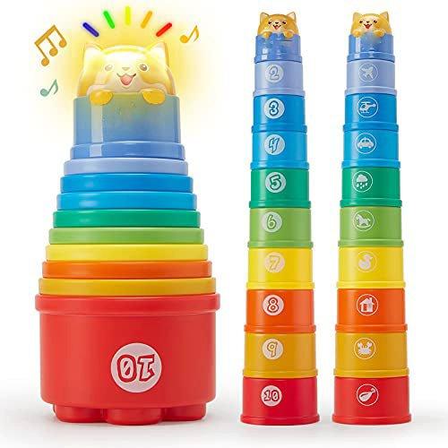 Activity-board 10 Stück stapeln Tassen Baby-Spielzeug, Regenbogen Stapeln Turm Baby-Spielzeug mit Lichtern klingt