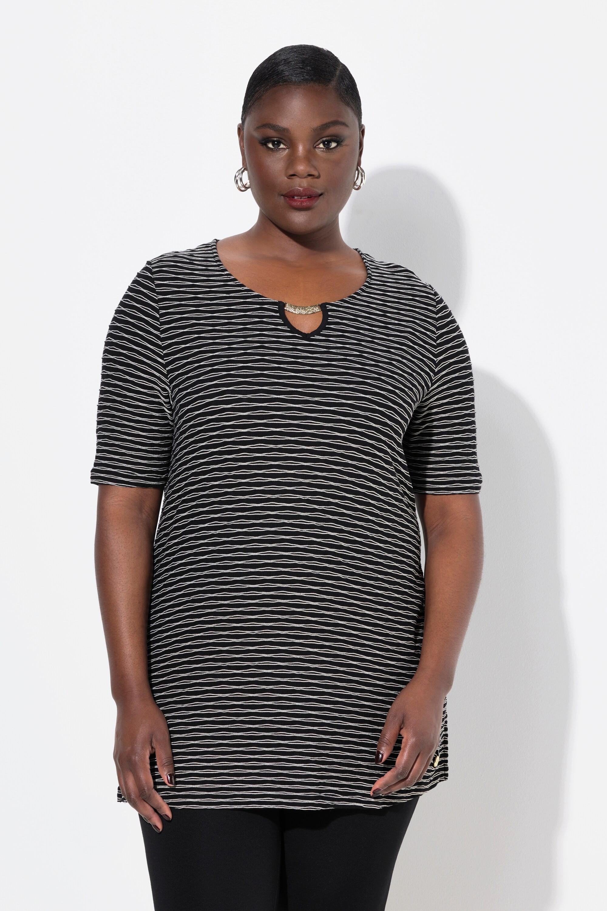 Ulla Popken Classic Rundhals Halbarm T-Shirt mit Metallspange