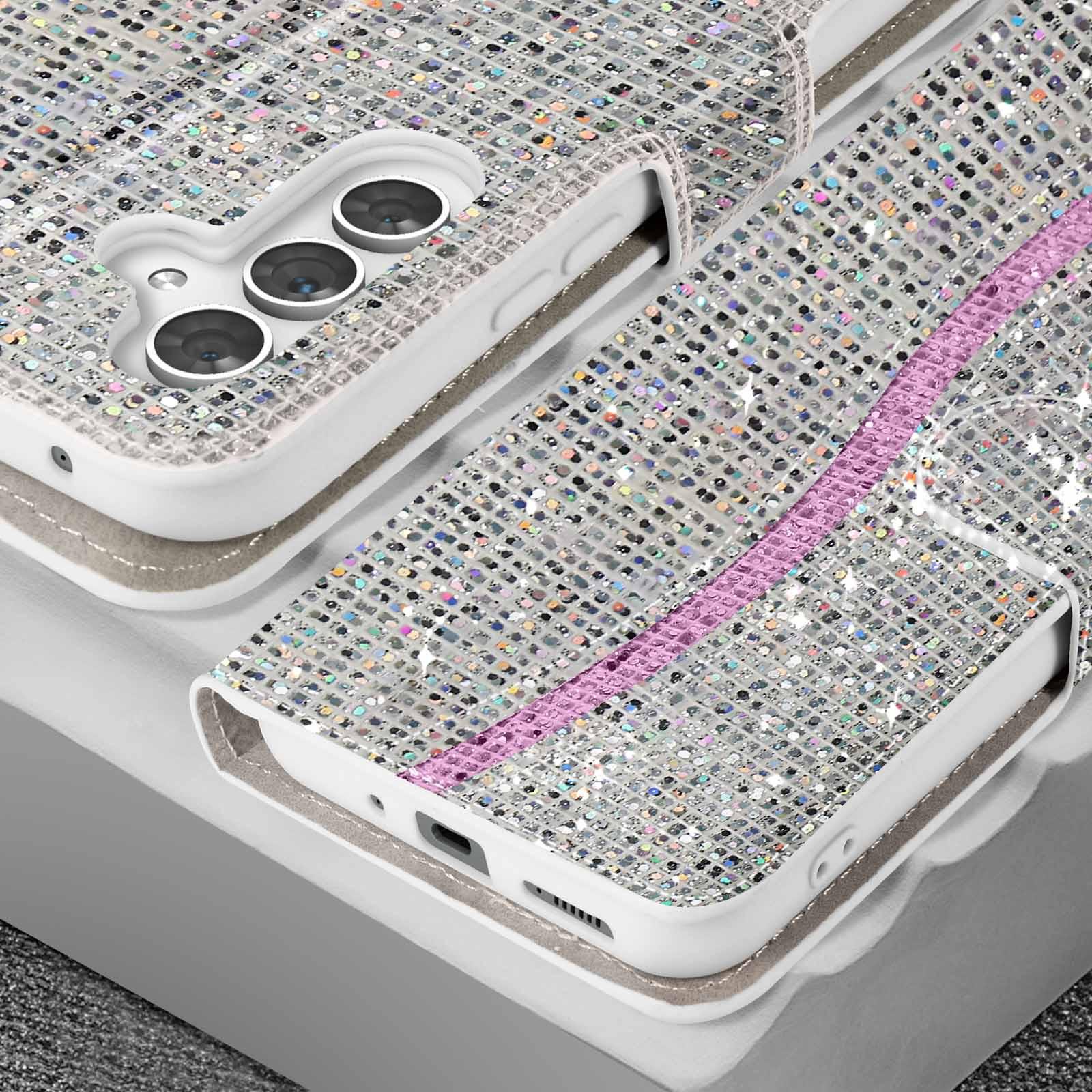 Avizar Glitter-Hülle Samsung A54 5G Silber