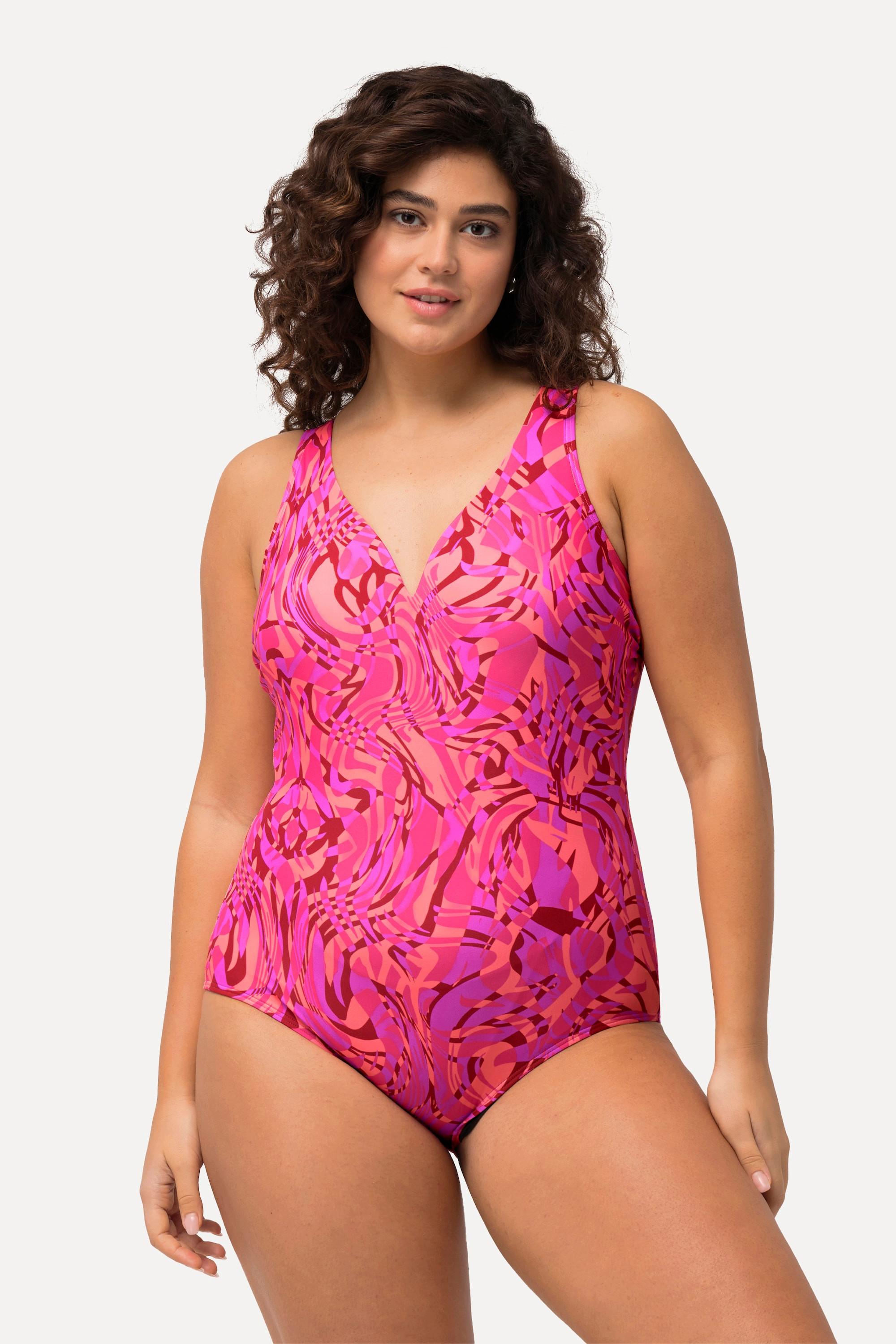 Ulla Popken Badeanzug, Wirbelmuster, Softcups, Bügel, recycelt