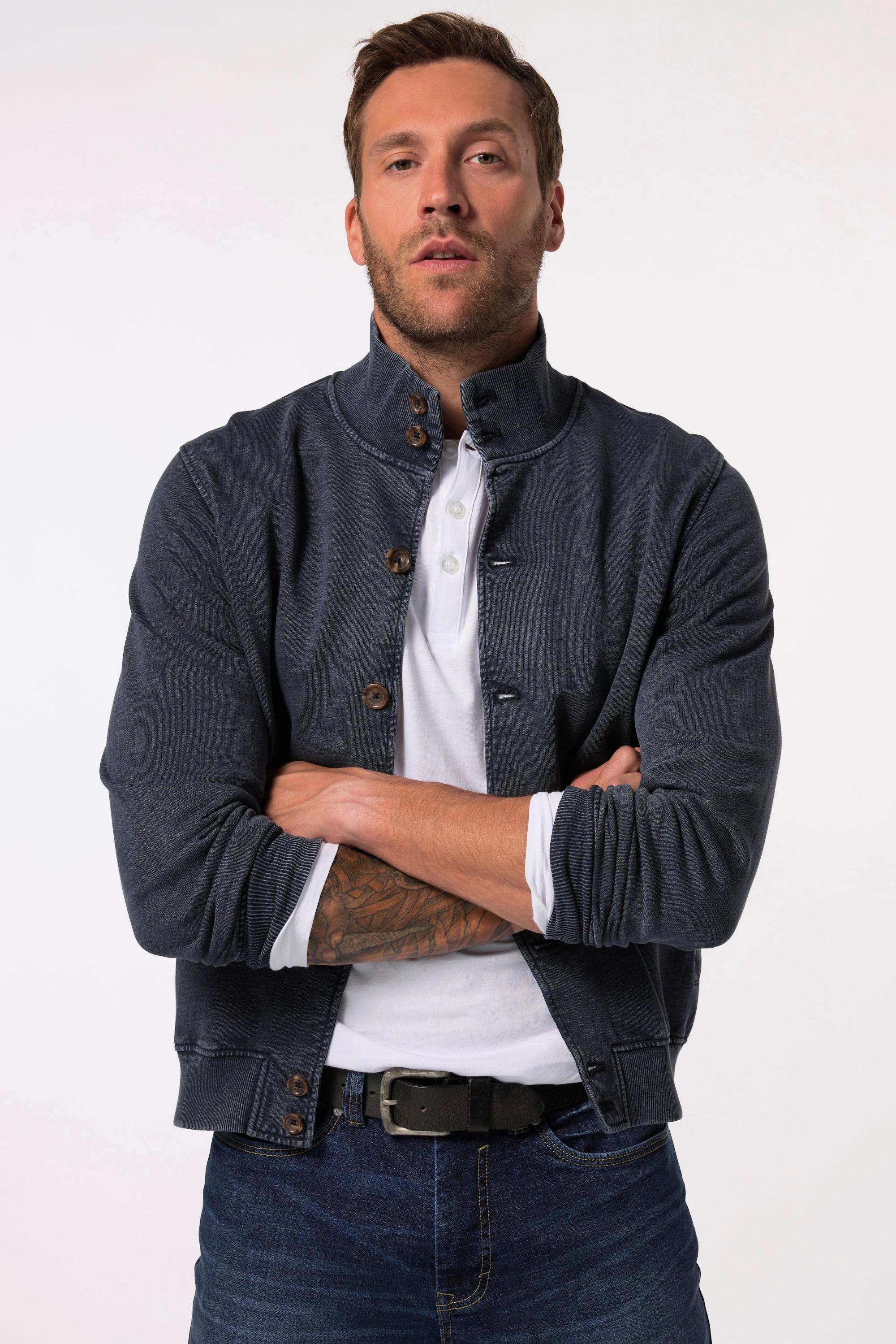 JP1880 Sweatjacke, Stehkragen, Knopfleiste, Vintage Look