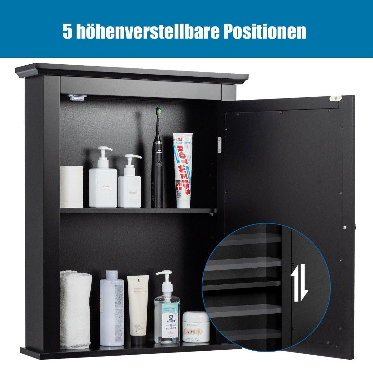 Northix Spiegelschrank Bad Wandschrank mit Spiegel Badezimmerspiegelschrank Schwarz