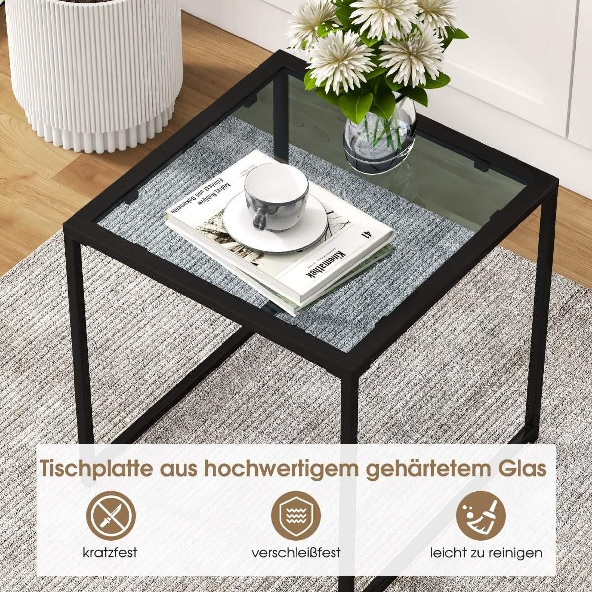 Northio Beistelltisch Kleiner Gartentisch Balkontisch mit Tischplatte aus gehärtetem Glas Schwarz