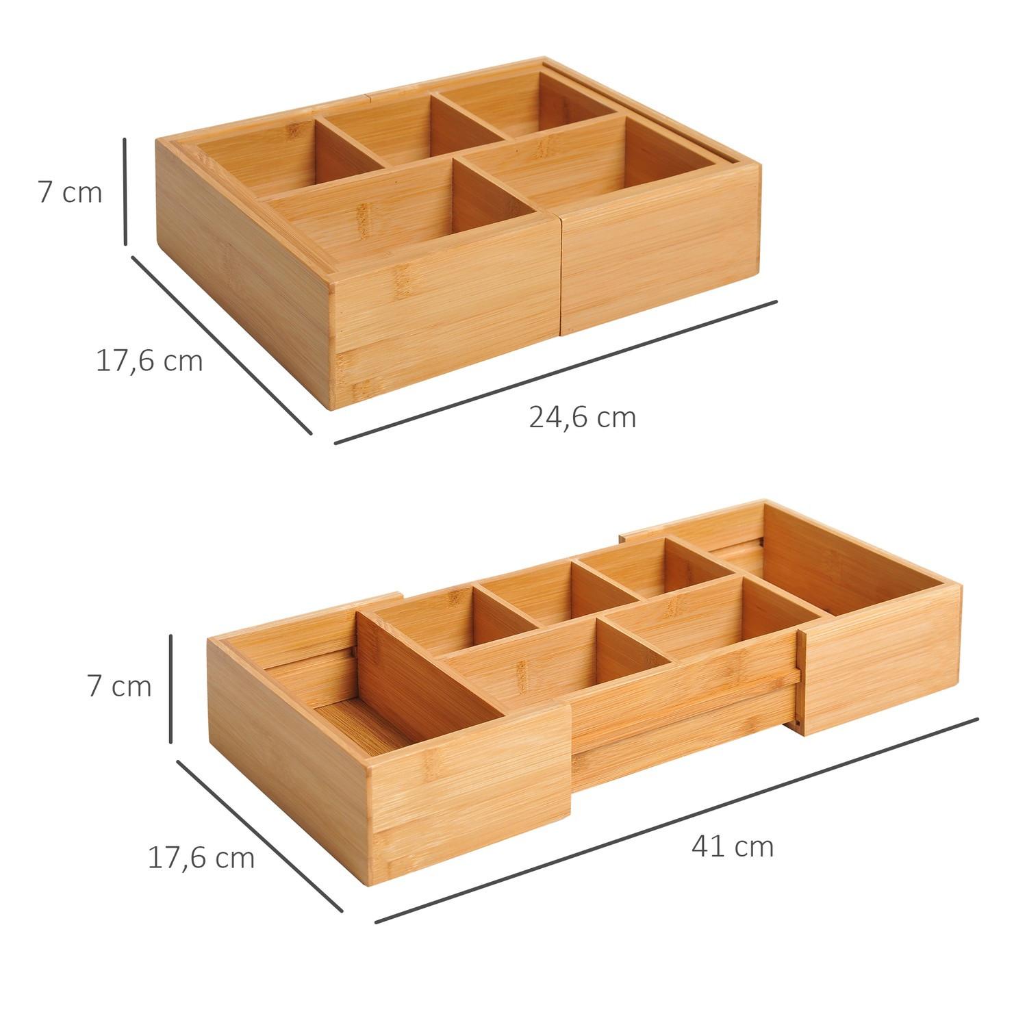 Northio Aufbewahrungsbox Ordnungsbox Schubladen, Organizer Ausziehbar, Bambus, Natur, 24,6 X 17,6 X 7 Cm