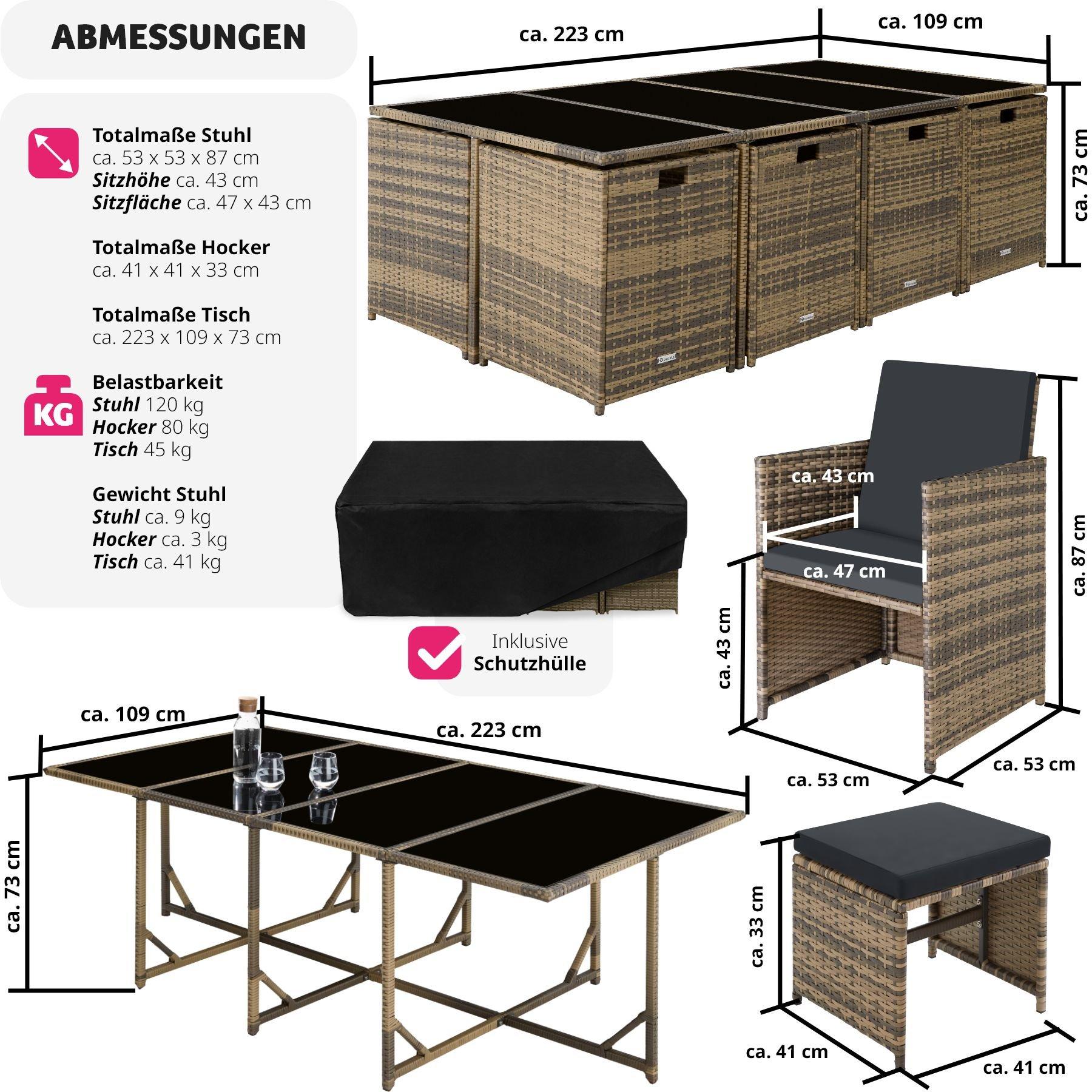 Tectake Rattan Sitzgruppe Palma 8+4+1 mit Schutzhülle