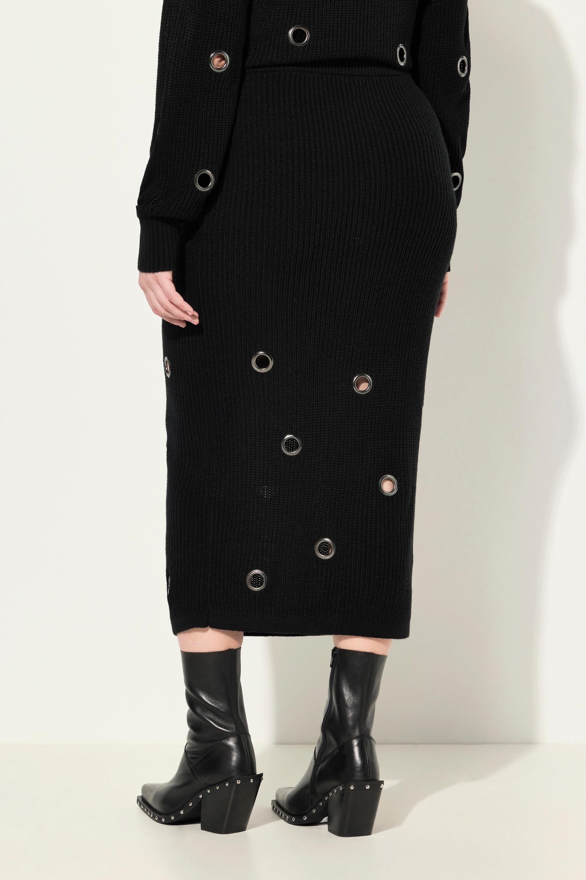 Ulla Popken Strick-Midirock, Ösen, Slim, Elastikbund, Rippstrick