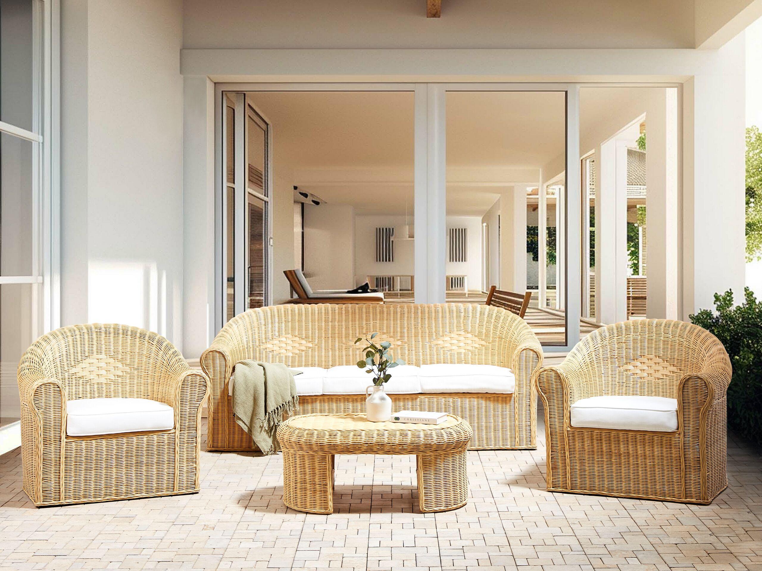 Beliani Lounge Set mit Tisch aus Rattan Boho LIVADEIA
