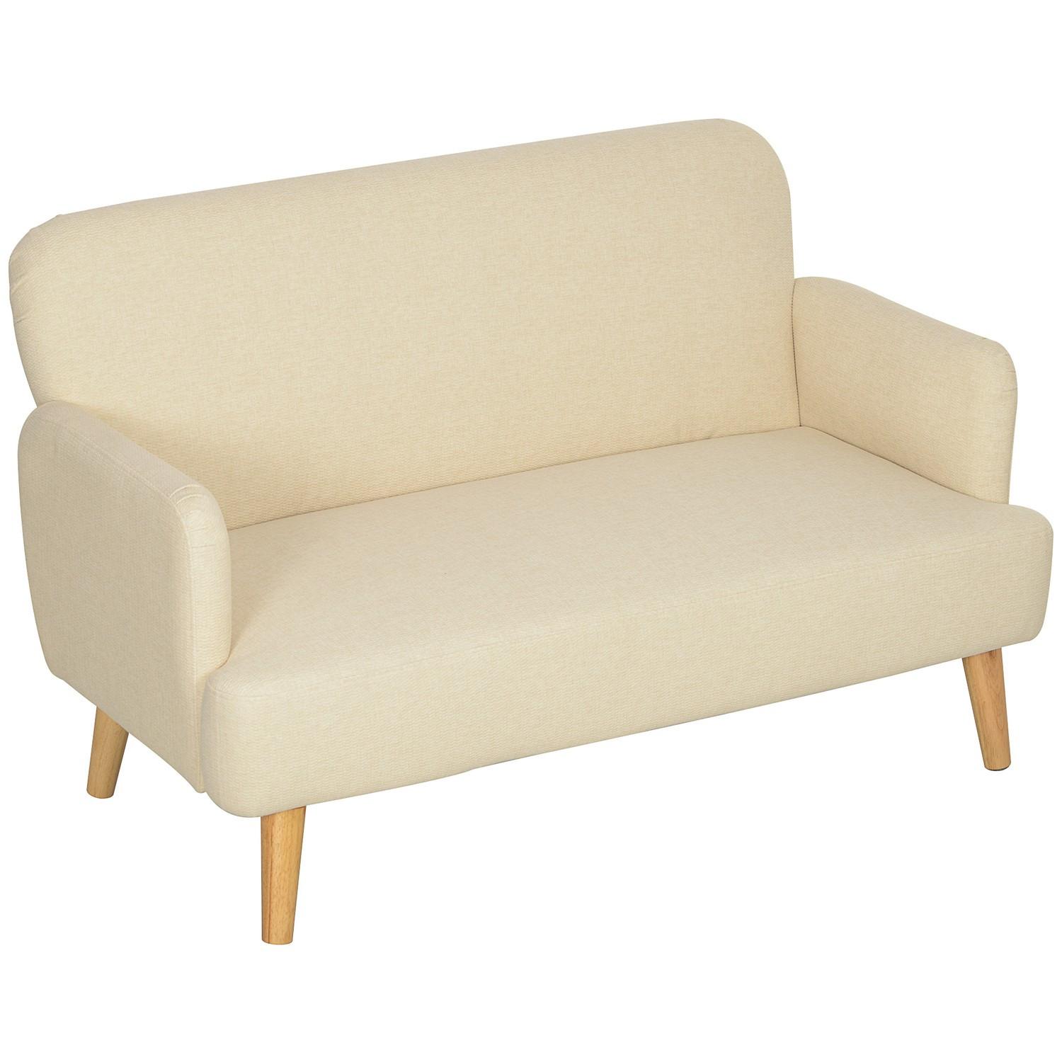 Northio 2 Sitzer Sofa, Kleine Couch mit Samtoptik, Holzbeine, Dicke Gepolsterter Polstersofa mit Armlehne für Wohnzimmer, Schlafzimmer, 130 x 74 x 79 cm, Cremeweiß