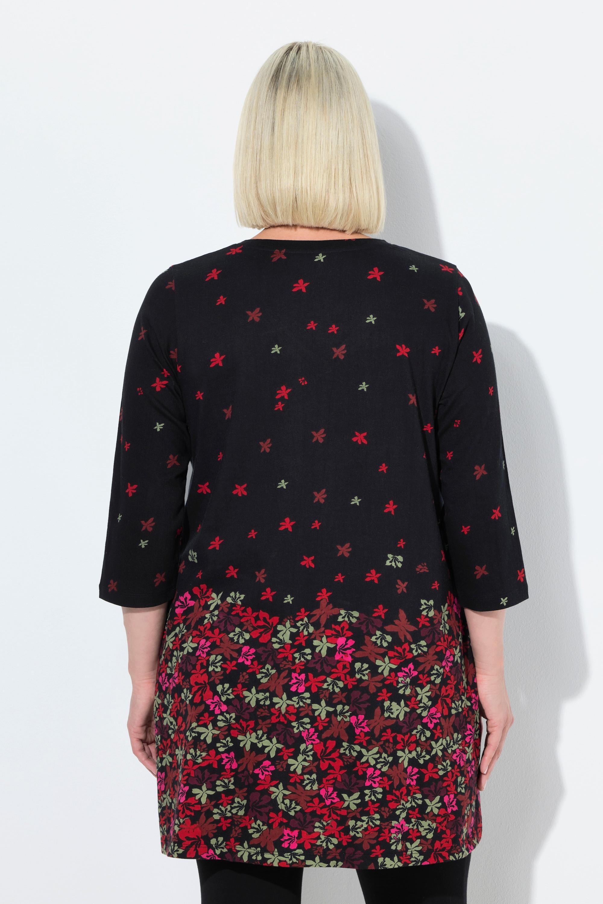 Ulla Popken Bedrucktes A-Linien Longshirt mit V-Ausschnitt und 3/4-Arm