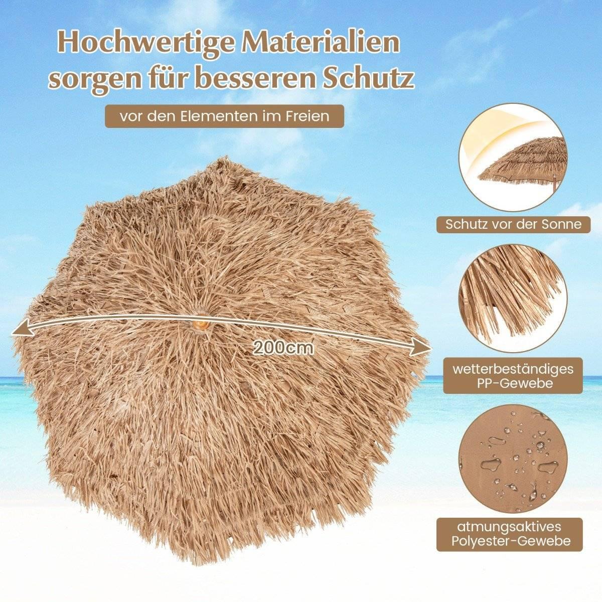 Northio Strandschirm im Hawaii-Stil mit Klappbarem Ständer & Neigungsknopf & Tragetasche Tiki Schirm