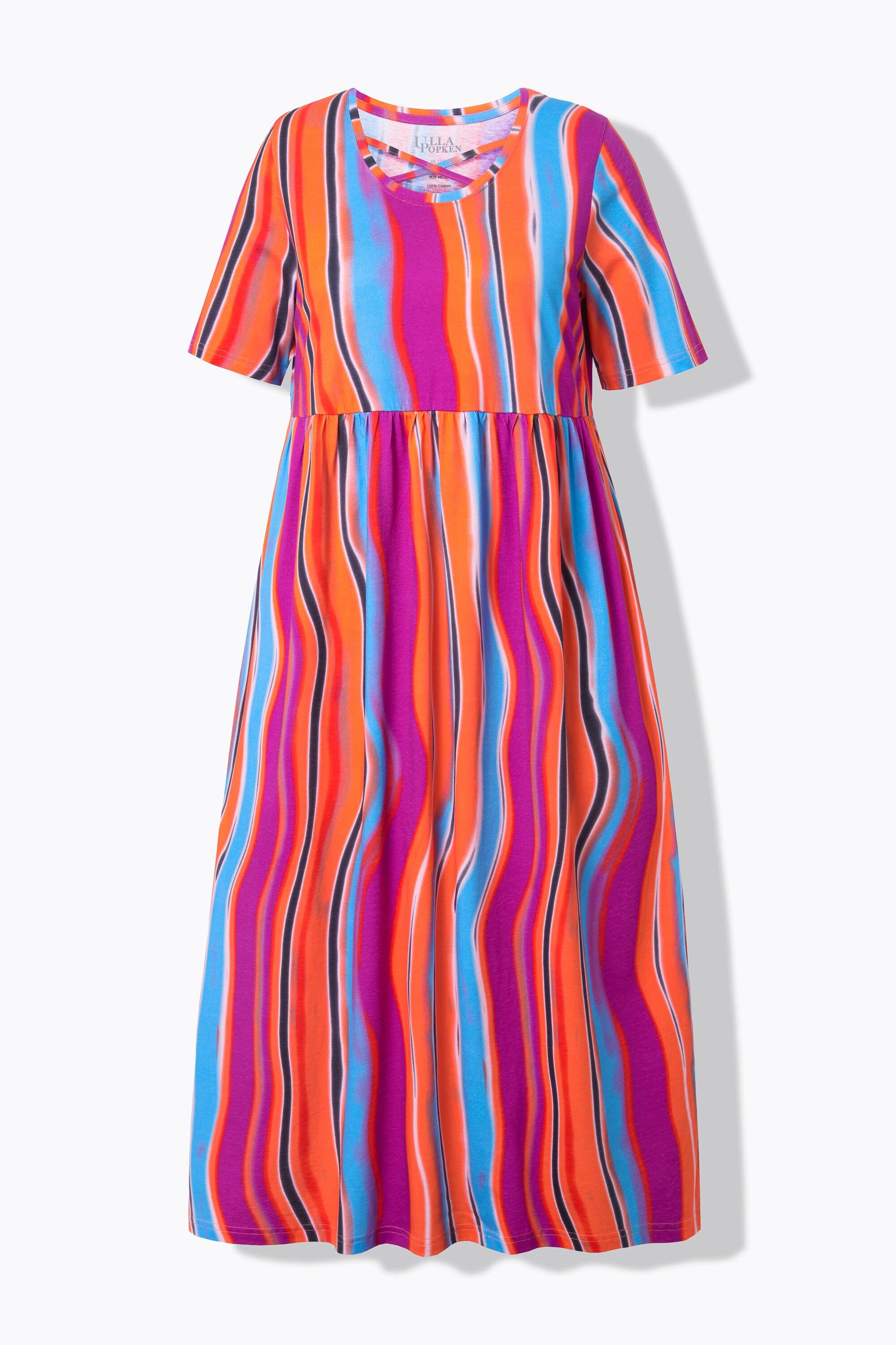 Ulla Popken Maxikleid Gestreift A-Linie Rundhals Halbarm Taschen