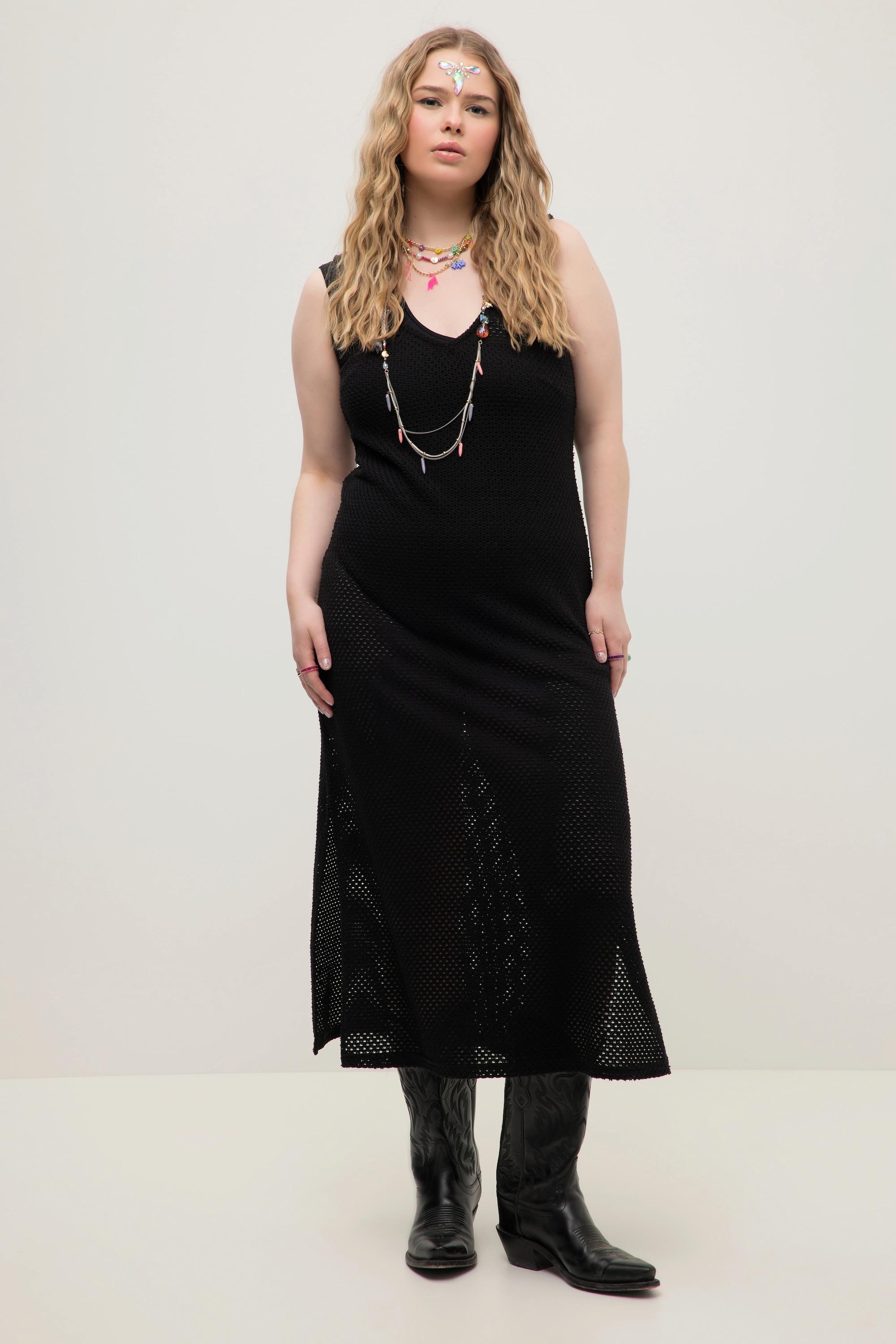 Studio Untold Netz Midikleid Loose Fit V-Ausschnitt Ärmellos