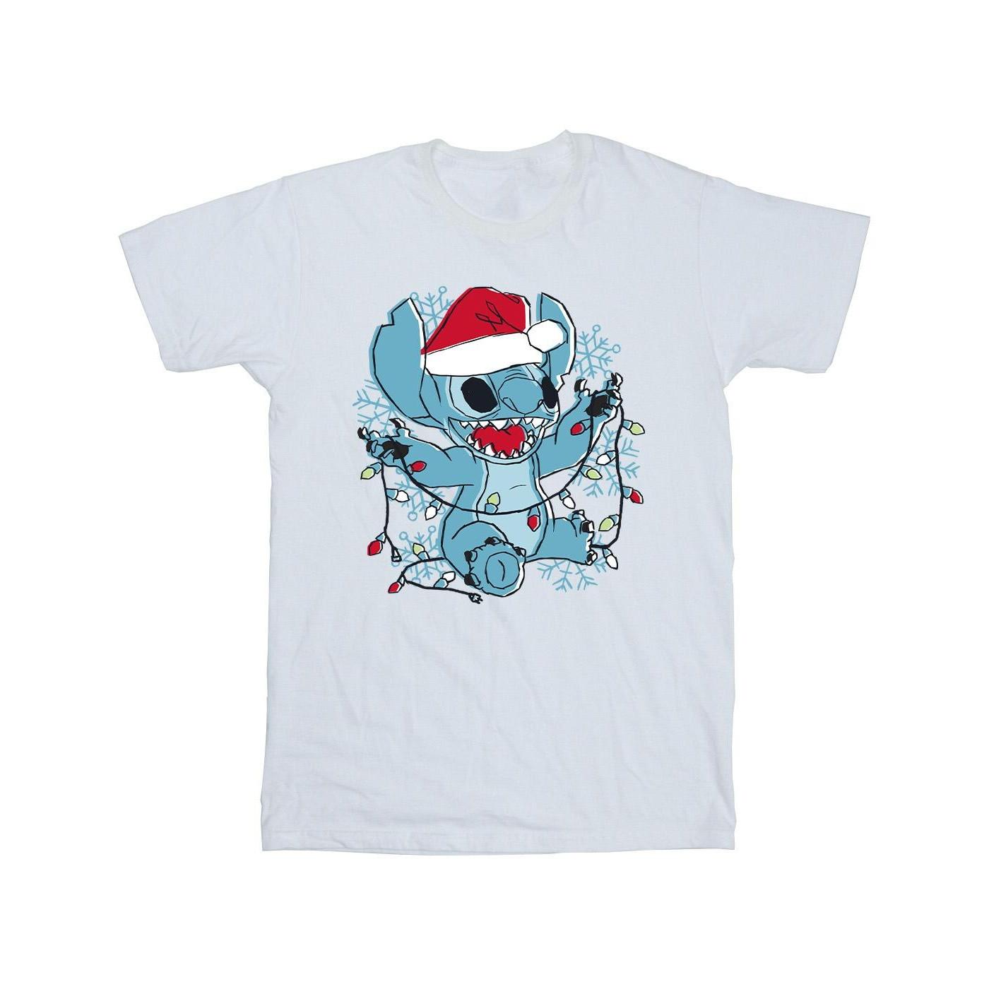 Disney Stitch Christmas Lights Print T-Shirt