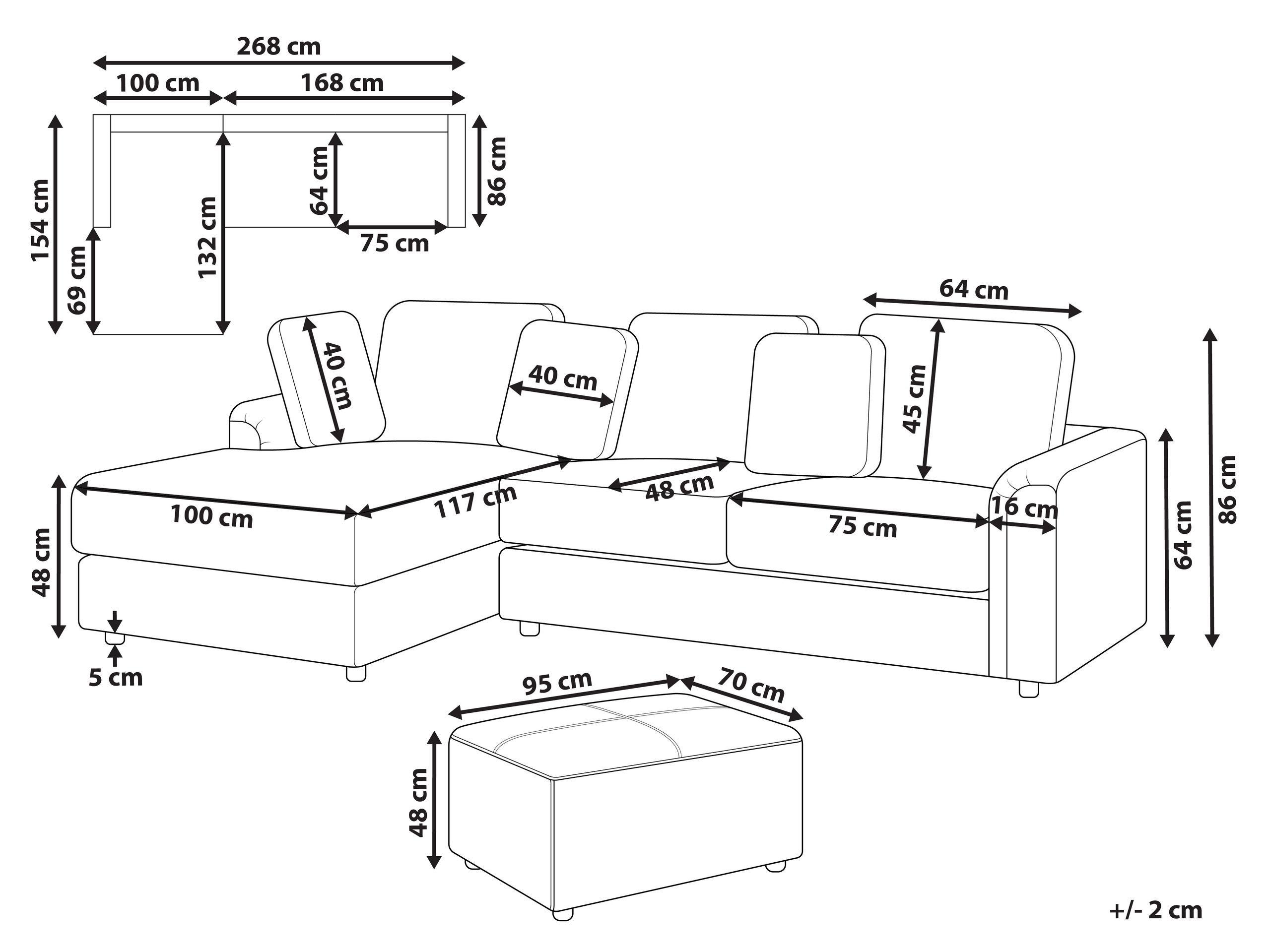 Beliani Rechtsseitiges Ecksofa mit Ottomane aus Polyester Klassisch KOHLO