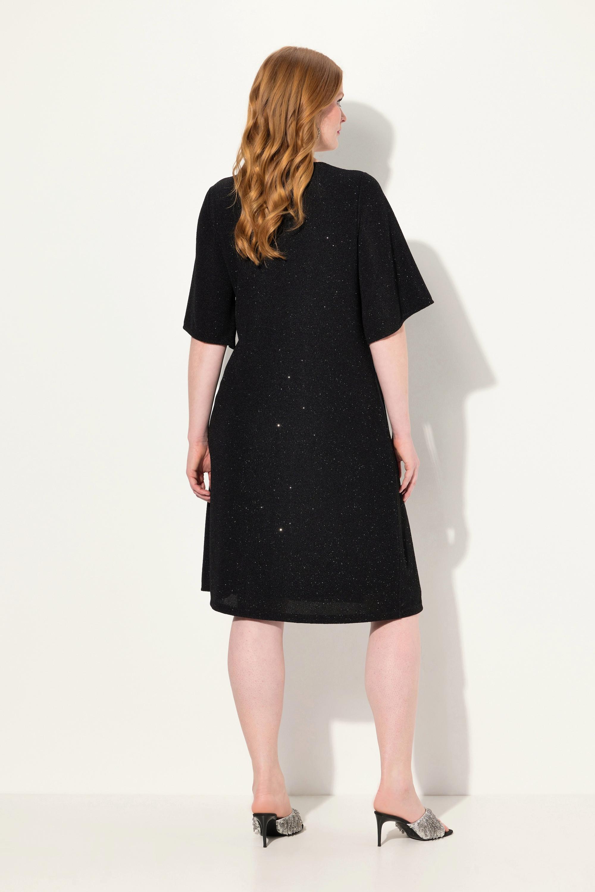 Ulla Popken Midikleid A-Linie Glitter V-Ausschnitt 3/4 Arm