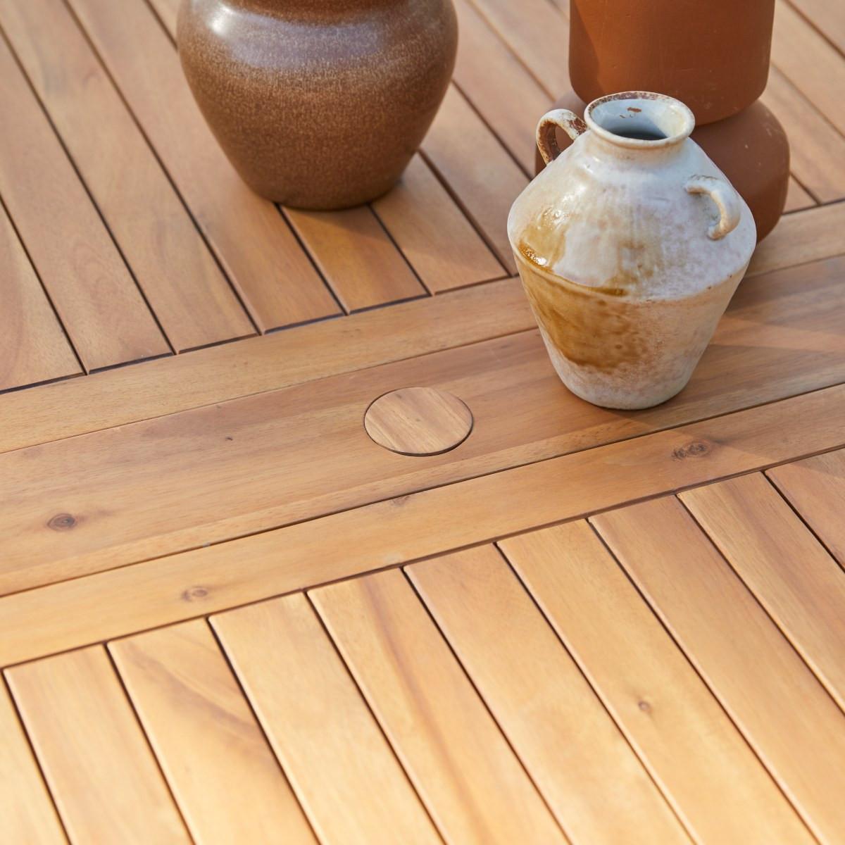 Tikamoon Rechteckige Gartenmöbel Set aus massiver Akazie 6 Stühle Capri