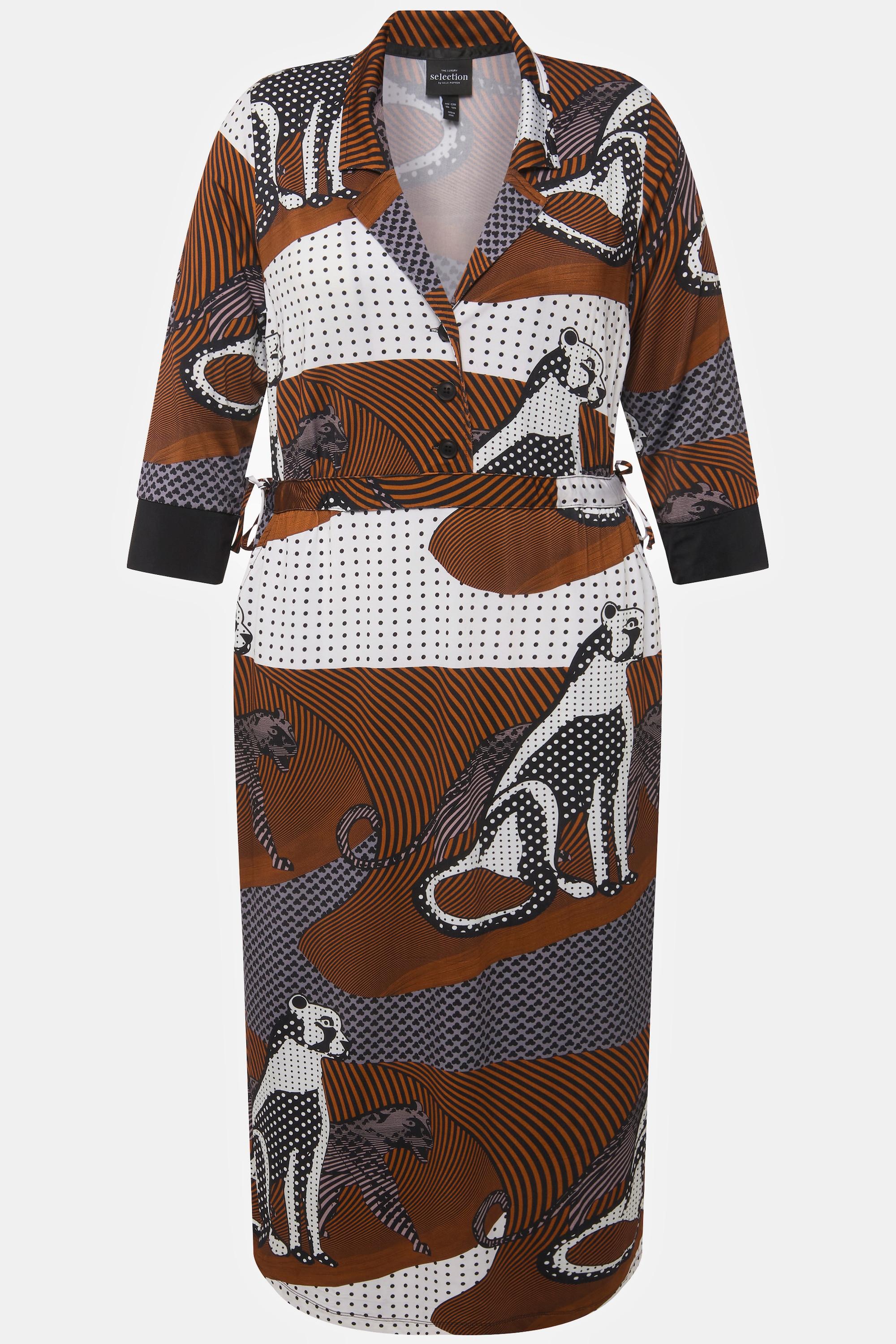 Ulla Popken Slinky Leoparden Design V-Ausschnitt 3/4 Arm Kleid