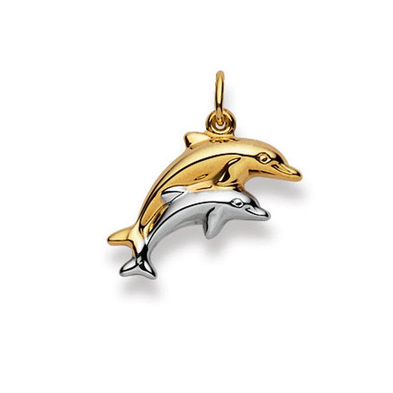 MUAU Schmuck Anhänger Delphin Bicolor Gelb-/Weissgold 750, 20x19mm