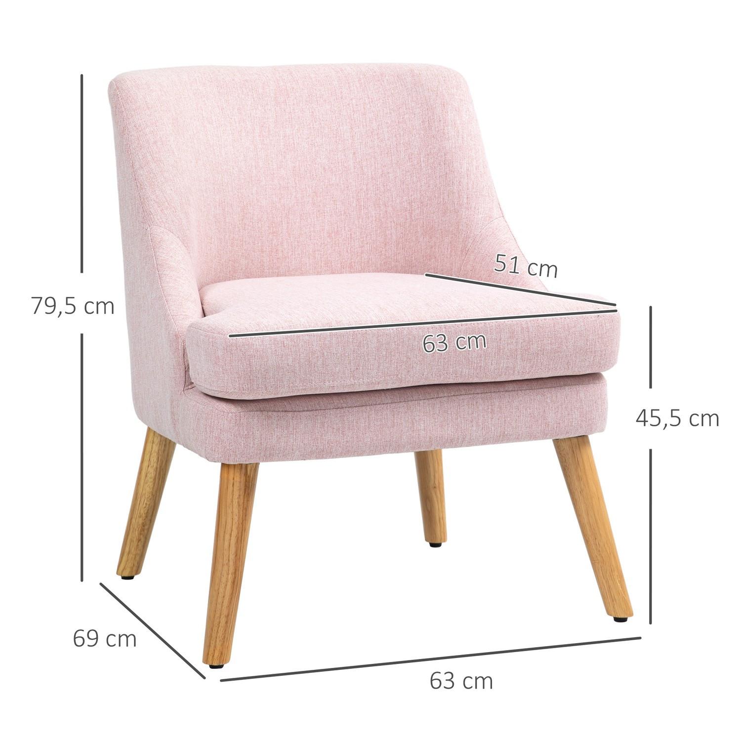 Northio Sessel Loungesessel mit Leinenoptik, Armlehne, Gepolstert Relaxsessel mit Holzbeine, für Wohnzimmer, Schlafzimmer, Rosa