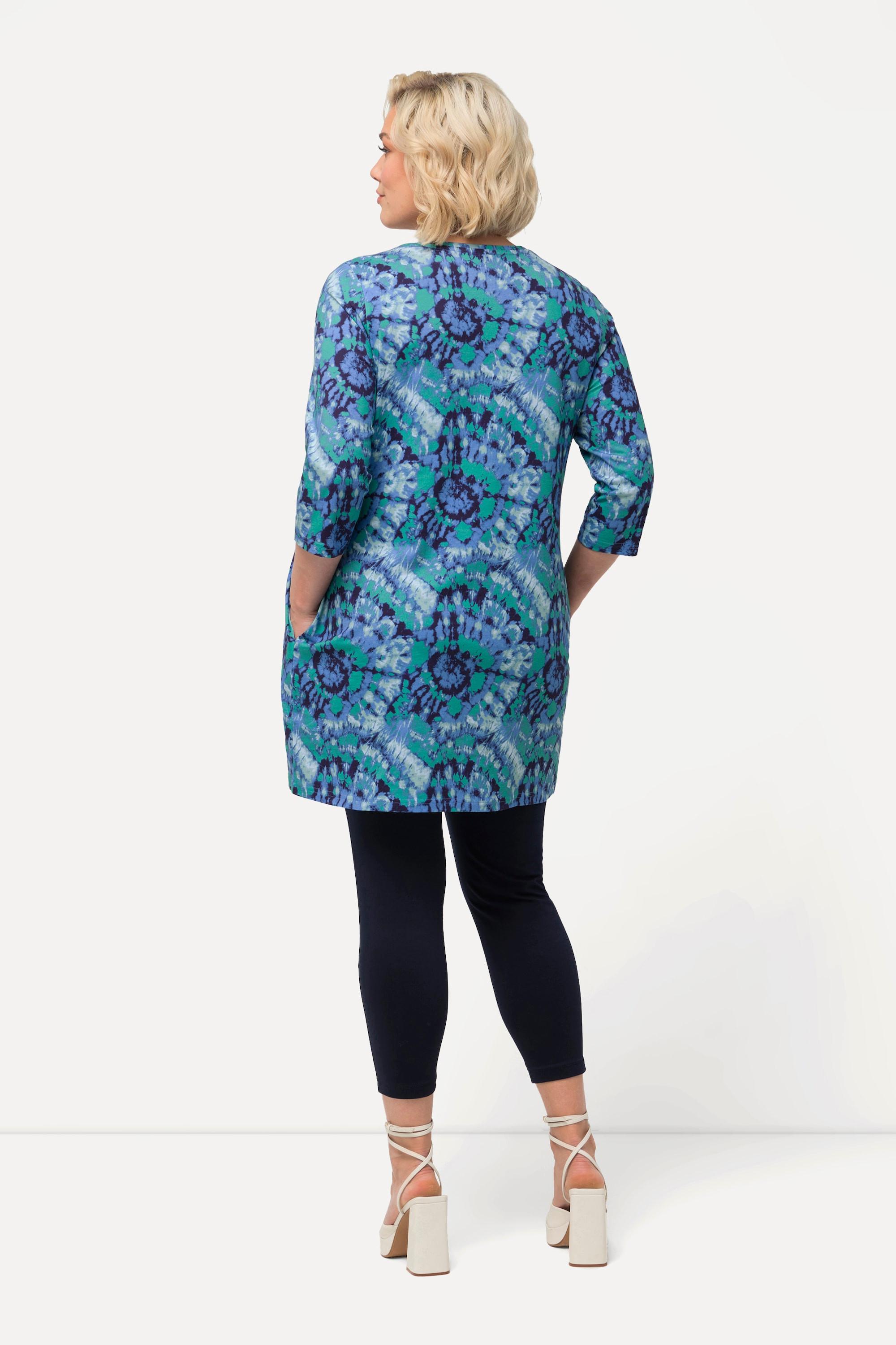 Ulla Popken Longshirt Batikmuster Zipper V-Ausschnitt 3/4-Arm