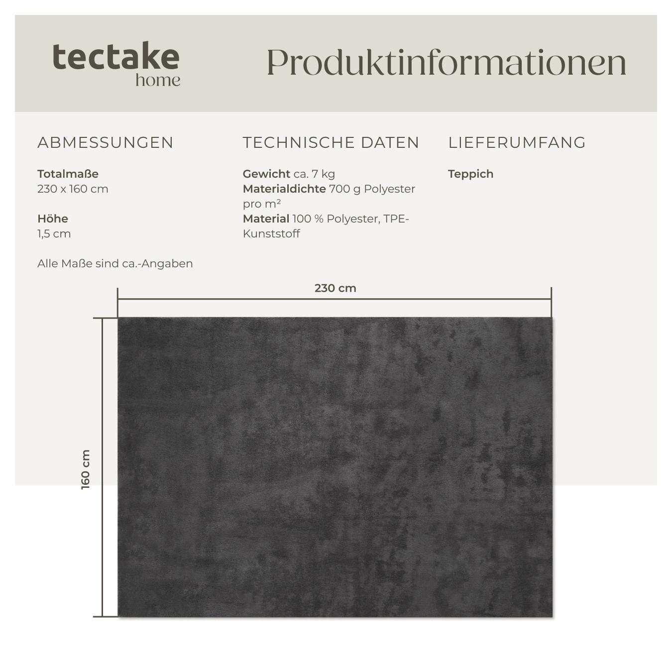 Tectake Kurzflorteppich Soft Zone 160 x 230 cm