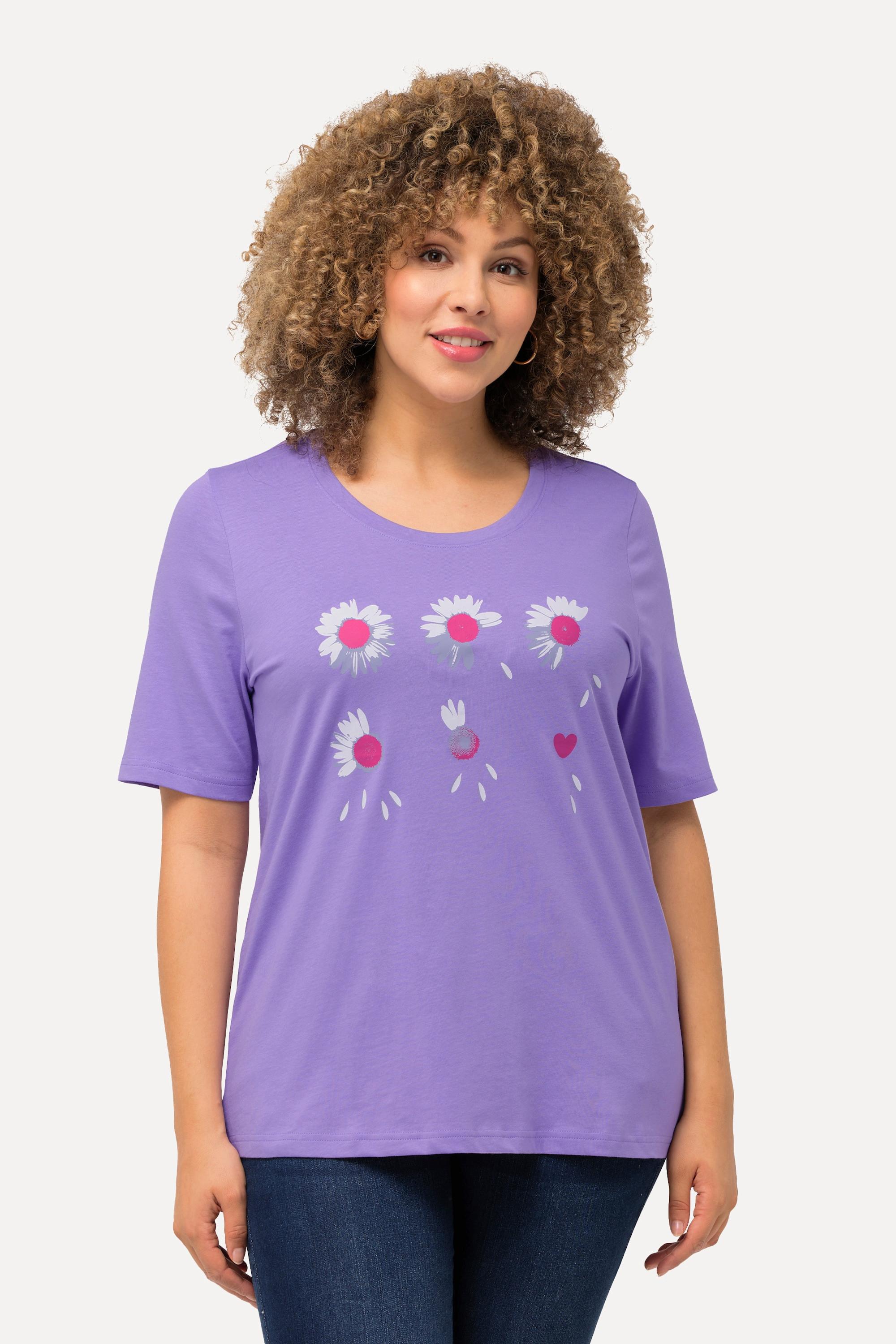 Ulla Popken Classic Blüten Rundhals Halbarm T-Shirt
