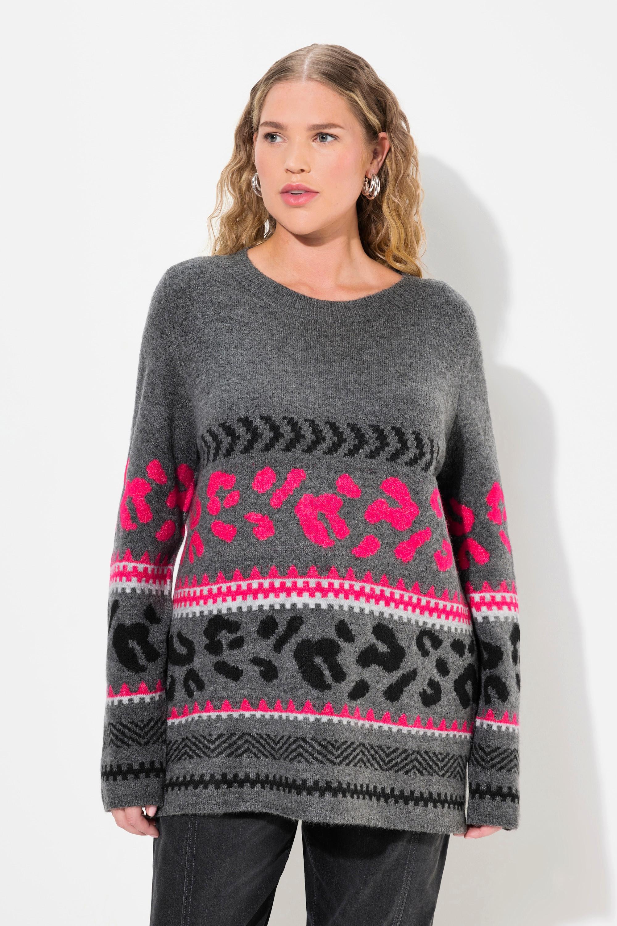 Ulla Popken Pullover, Musterstreifen, Stehkragen, Langarm